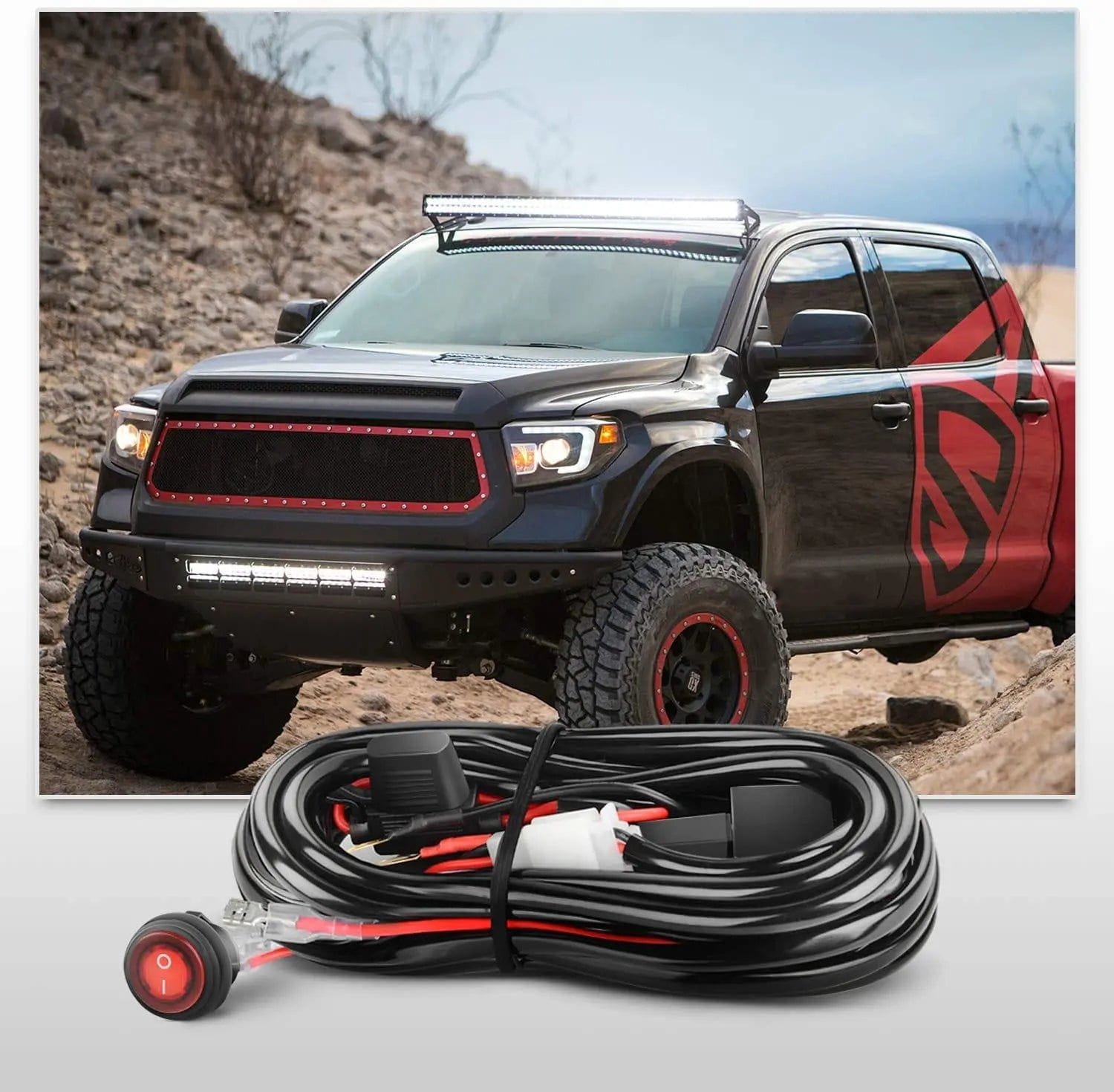 16AWG 10FT PVC Wire Harness Kit with 12V 3-Pin Switch, 3 Fuses & 4 Spade Connectors - Perfect for Automotive, Marine, and DIY Electrical Projects