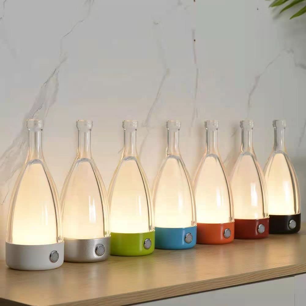 Anna Modern Table Lamp - Portable Wireless LED Bottle Light with Dimming Touch Control, USB Rechargeable for Home, Office, Hotel & Restaurant Decor | Perfect for Bedside, Desk & Dining Ambience (Red)