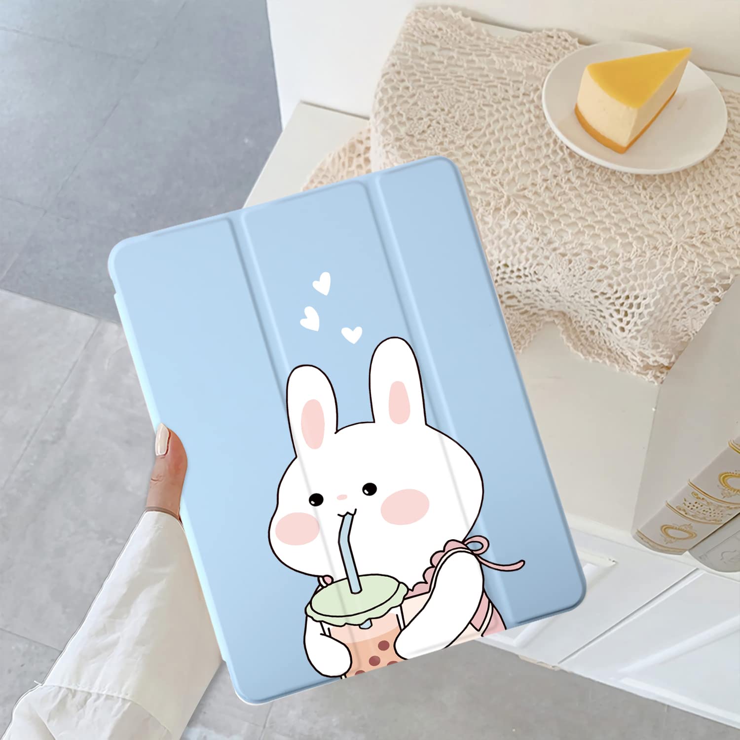 Stylish Blue Leather iPad Air 5/4 Case with Pencil Holder & Clear TPU Back - Auto Sleep/Wake Function for 10.9 Inch iPad (2022 Model) - Perfect for Work, School & Travel Protection