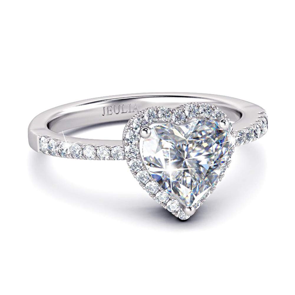 Jeulia 3 Carat CZ Solitaire Engagement Ring - Sterling Silver Heart Cut Halo Bridal Set with Cubic Zirconia - Wedding Band, Promise & Anniversary Jewelry (Includes Gift Box) - Perfect for Proposals, Weddings & Romantic Celebrations