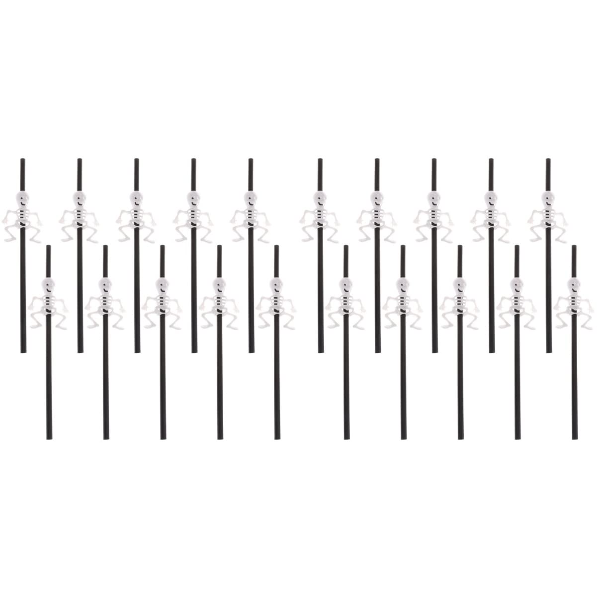 Bestoyard 20 Pack Halloween Skeleton Straws - Spooky Plastic Drinking Straws for Halloween Party Supplies, Decorations & Themed Events - Perfect for Halloween Drinks, Cocktails, and Party Decor