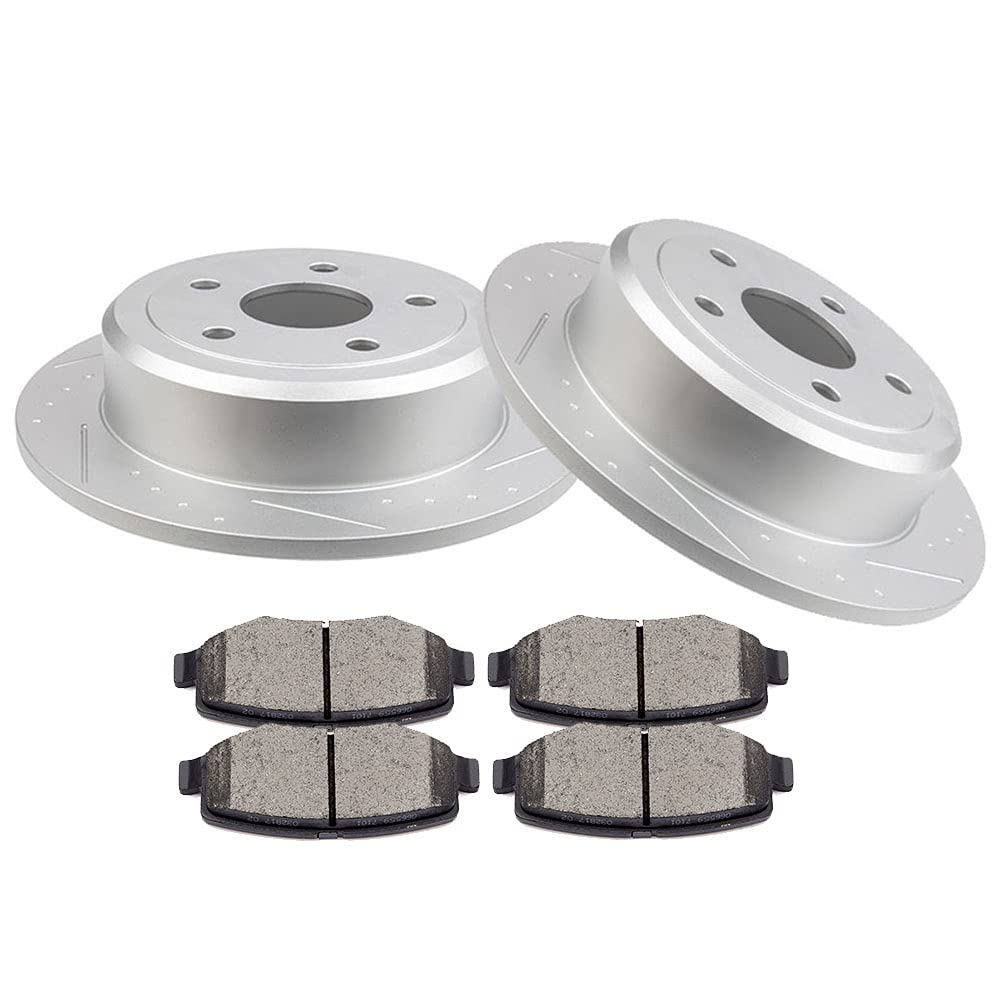 ECCPP 5-Lug Solid Silver Brake Rotors & Ceramic Brake Pads Kit - Compatible with 2007-2017 Jeep Wrangler & 2018 Wrangler JK | High-Performance Braking for Off-Road & Daily Driving