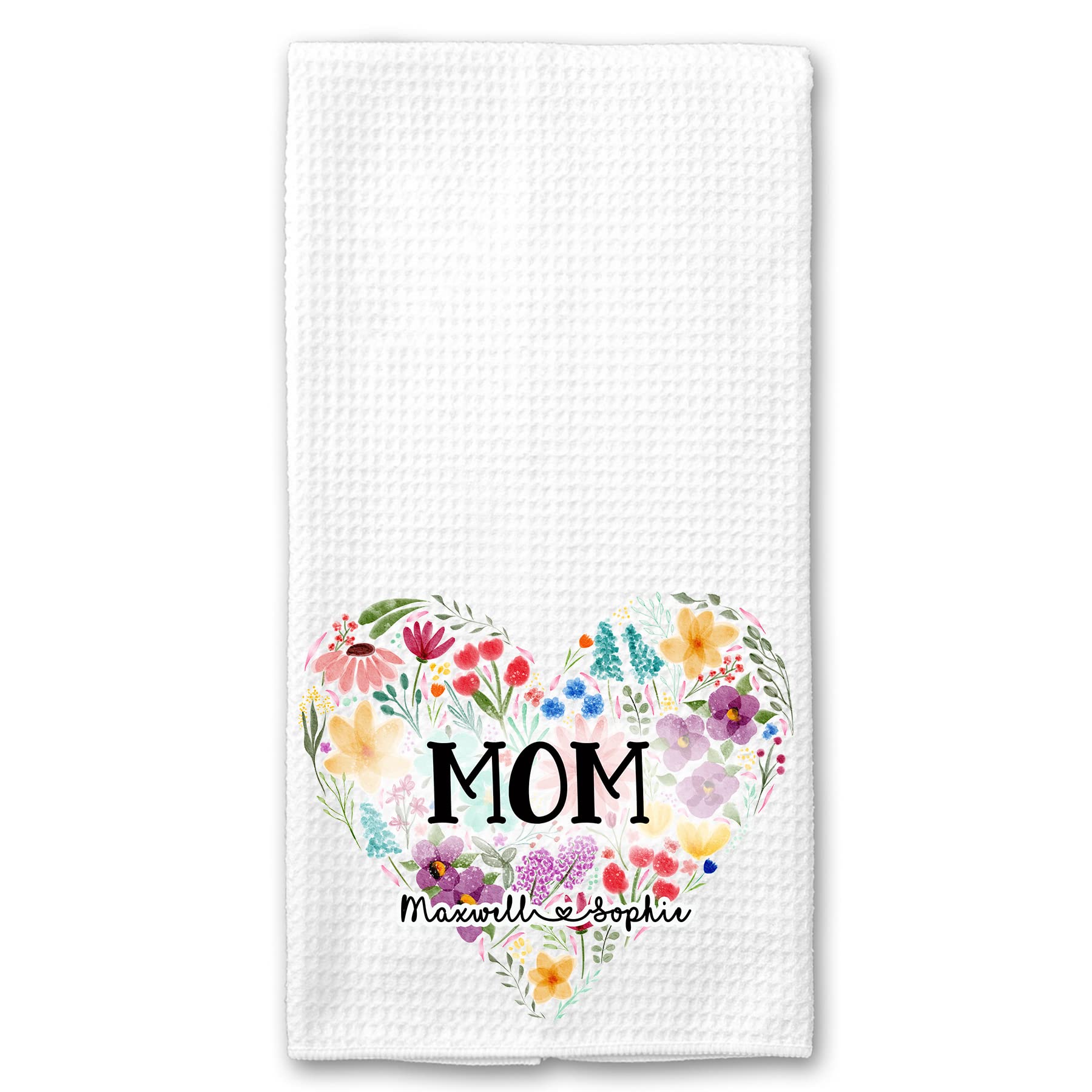 Personalized Wildflower Mother's Day Gift - Custom Waffle Weave Microfiber Towel for Mom, Grandma, Nana, Gigi - Perfect for Kitchen, Bathroom & Spa Use