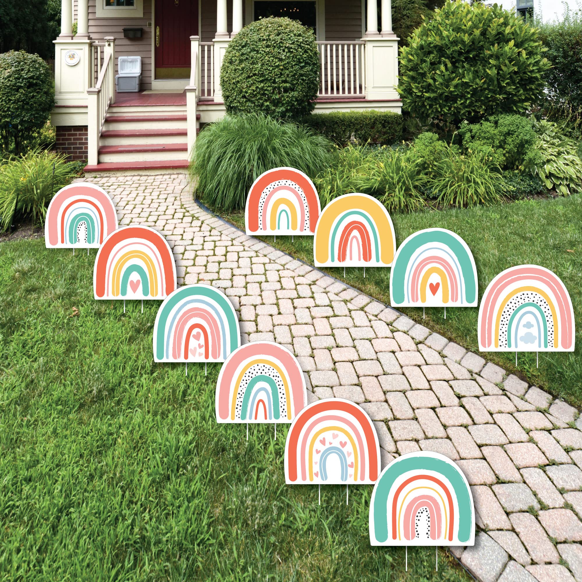 Big Dot of Happiness Hello Rainbow Lawn Decorations - 10-Piece Outdoor Boho Party Decor Set for Baby Showers, Birthdays & Garden Parties | Vibrant Yard Signage for Outdoor Celebrations