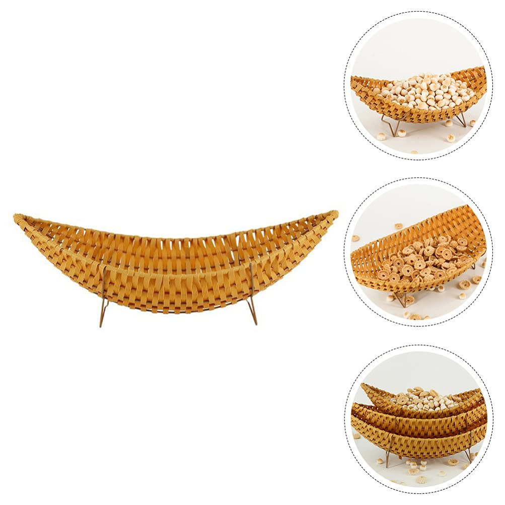 Eco-Friendly Rattan Storage Basket - Decorative Woven Bread & Snack Serving Bowl - Handmade Plastic Wicker Basket for Kitchen, Dining & Home Organization - Perfect for Fruits, Groceries, and Craft Storage