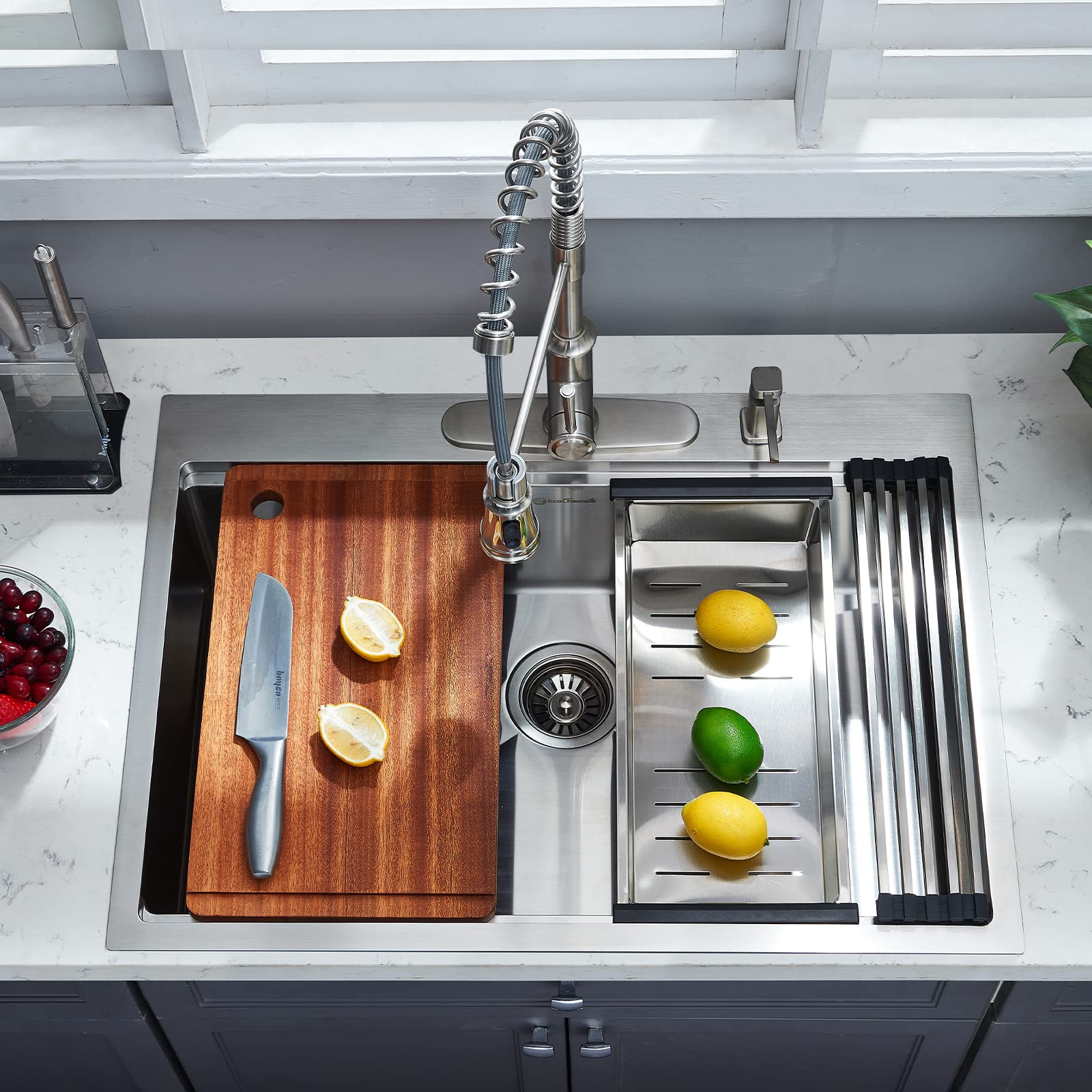 33 x 22 Inch Drop-in Stainless Steel Kitchen Sink - 16 Gauge Single Bowl Workstation with Cutting Board | Perfect for Food Prep, Dishwashing & Small Space Kitchens