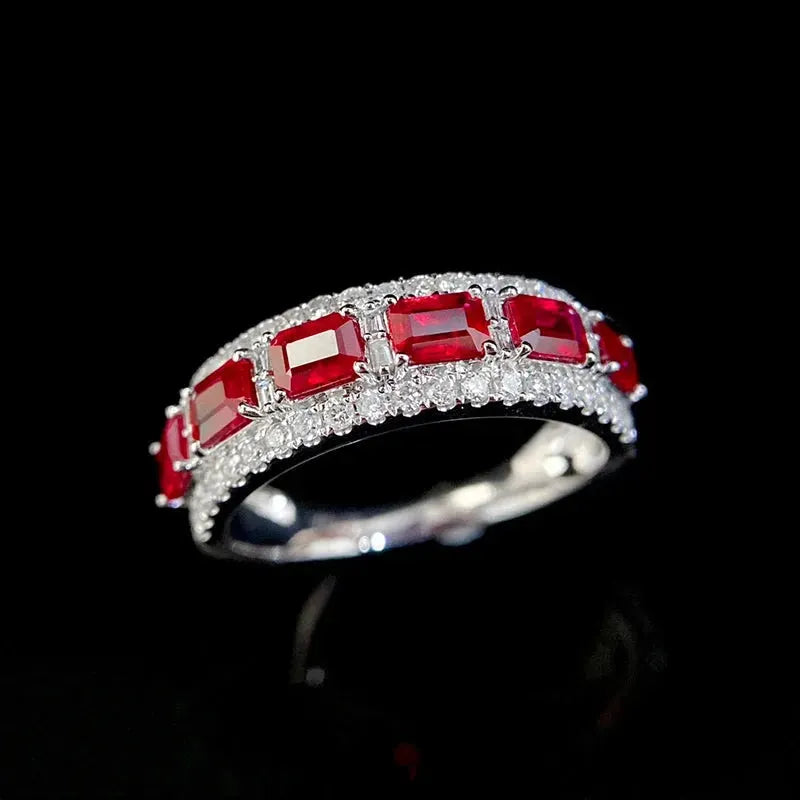 18K White Gold Diamond & Ruby Engagement Ring for Women - Elegant Luxury Wedding Band, Anniversary Gift, Party Jewelry (Perfect for Proposals, Bridal Showers & Special Occasions)