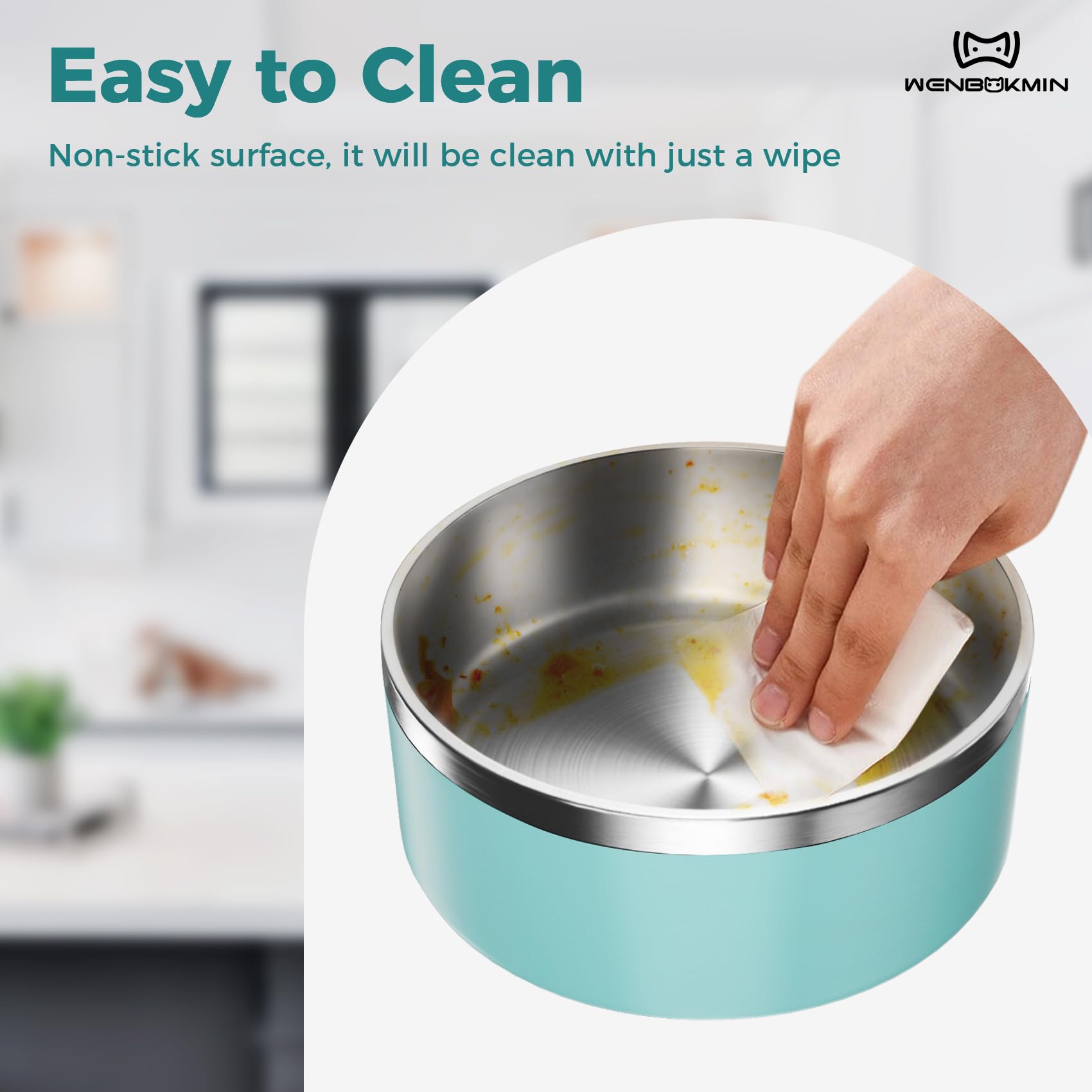 Stainless Steel Dog Bowl with Non-Slip Quiet Bottom - 40oz Mint Green Pet Food & Water Dish - Easy to Clean, Dishwasher Safe - Perfect for Home, Travel & Outdoor Use