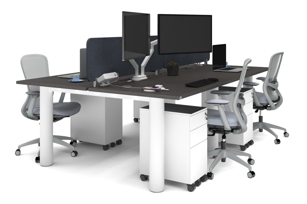 4-Person Office Workstation with Quadro Cylinder Legs - 1200L x 800W Desk with Cable Management Scallop for Modern Workspaces & Collaborative Office Environments