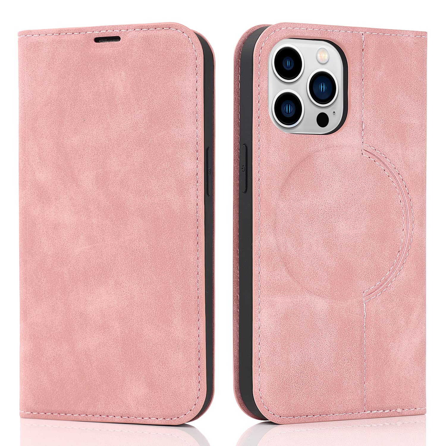 QLTYPRI Magnetic Wallet Case for iPhone 13 Pro Max - Magsafe Compatible, RFID Blocking Card Holder, PU Leather Flip Folio Cover with Kickstand | Shockproof Protective Phone Case in Rose Gold | Perfect for Travel, Work & Everyday Use
