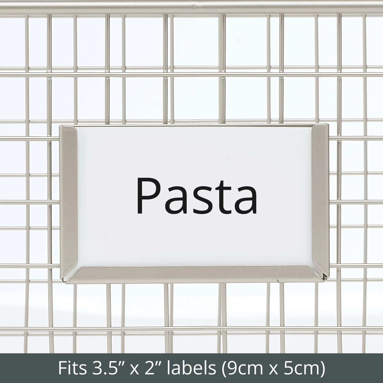 mDesign Wide Steel Wired Storage Organizer Bins with Label Slots - 4 Pack Satin Finish for Kitchen Pantry, Cabinet & Home Organization | Perfect for Food Storage, Snacks, Produce & Drinks | Omaha Collection | Ideal for Pantry Shelving, Refrigerator Organization & Closet Storage