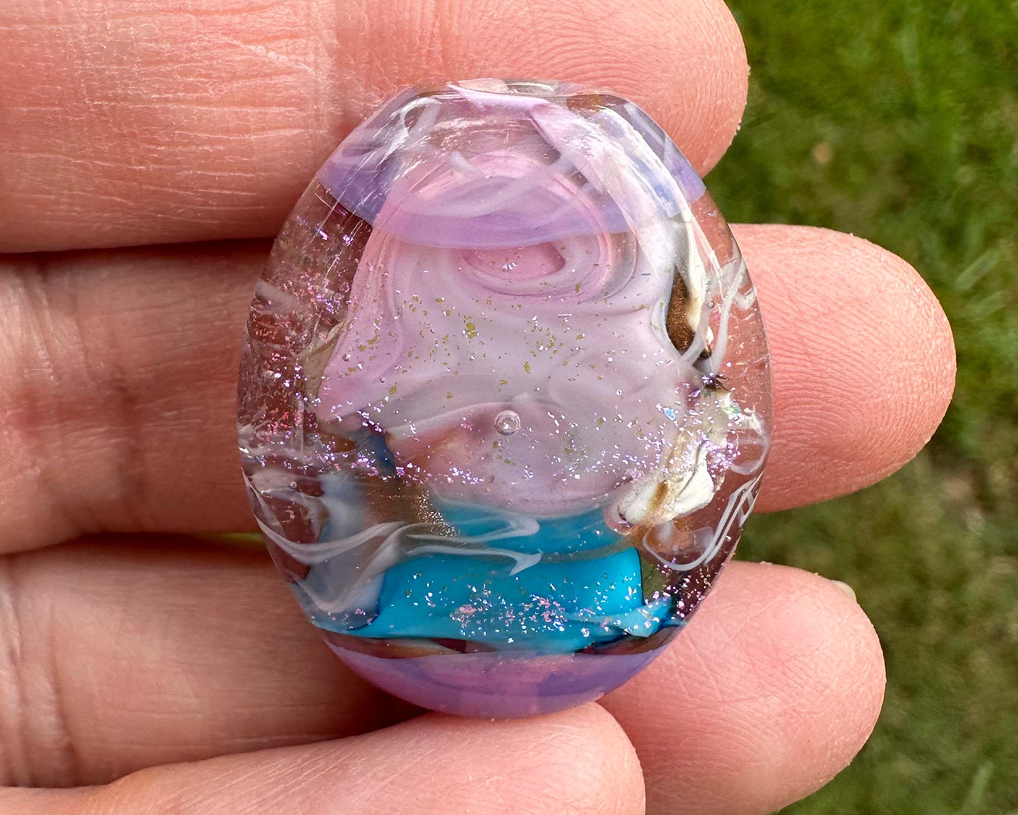 Handmade Pink Ivory Swirl Lampwork Glass Focal Bead - SRA Certified Artisan Jewelry Bead for Necklaces, Bracelets & DIY Crafting Projects