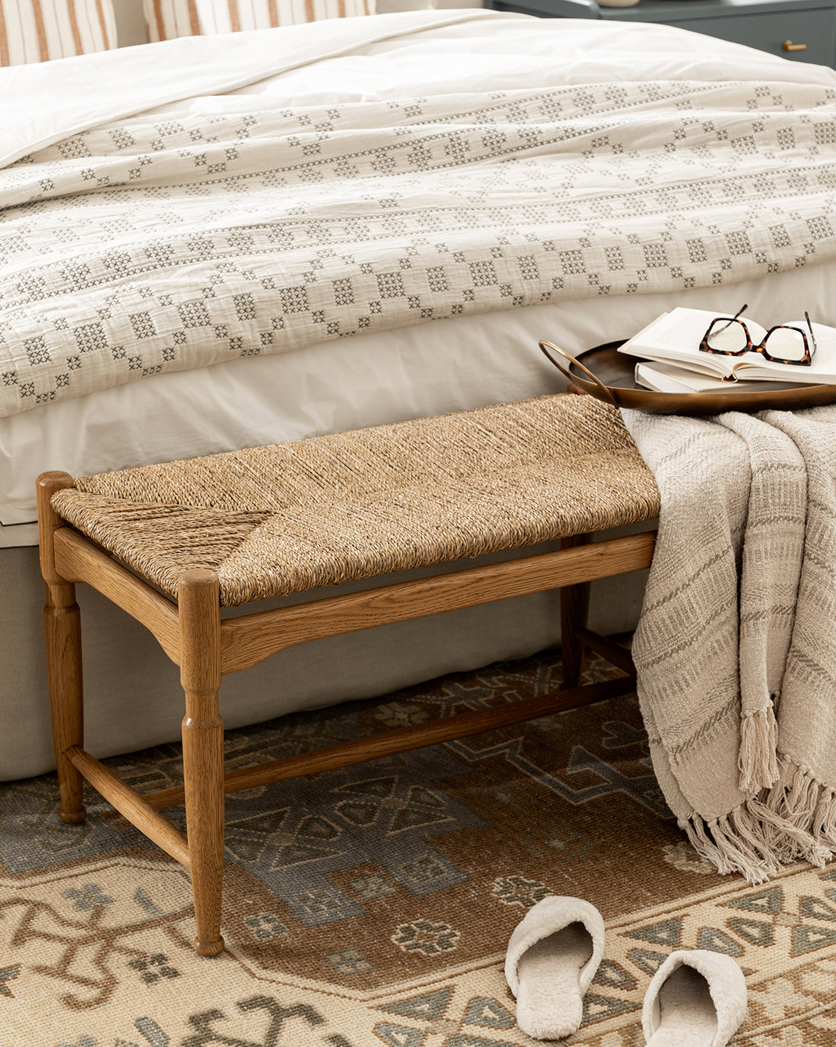 Phipps Woven Bench - Modern Outdoor Patio Furniture, Handwoven Rattan Bench for Garden, Porch, or Backyard - Durable & Weather-Resistant for Year-Round Use