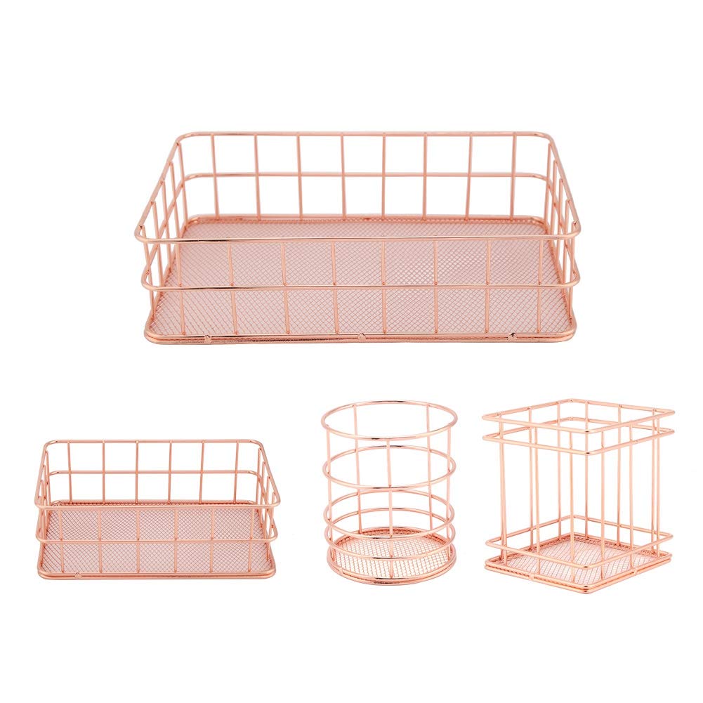 Rose Gold Iron Storage Basket - Small Makeup Organizer & Desktop Decor Box (10x9cm) - Perfect for Jewelry, Office Supplies & Bathroom Essentials