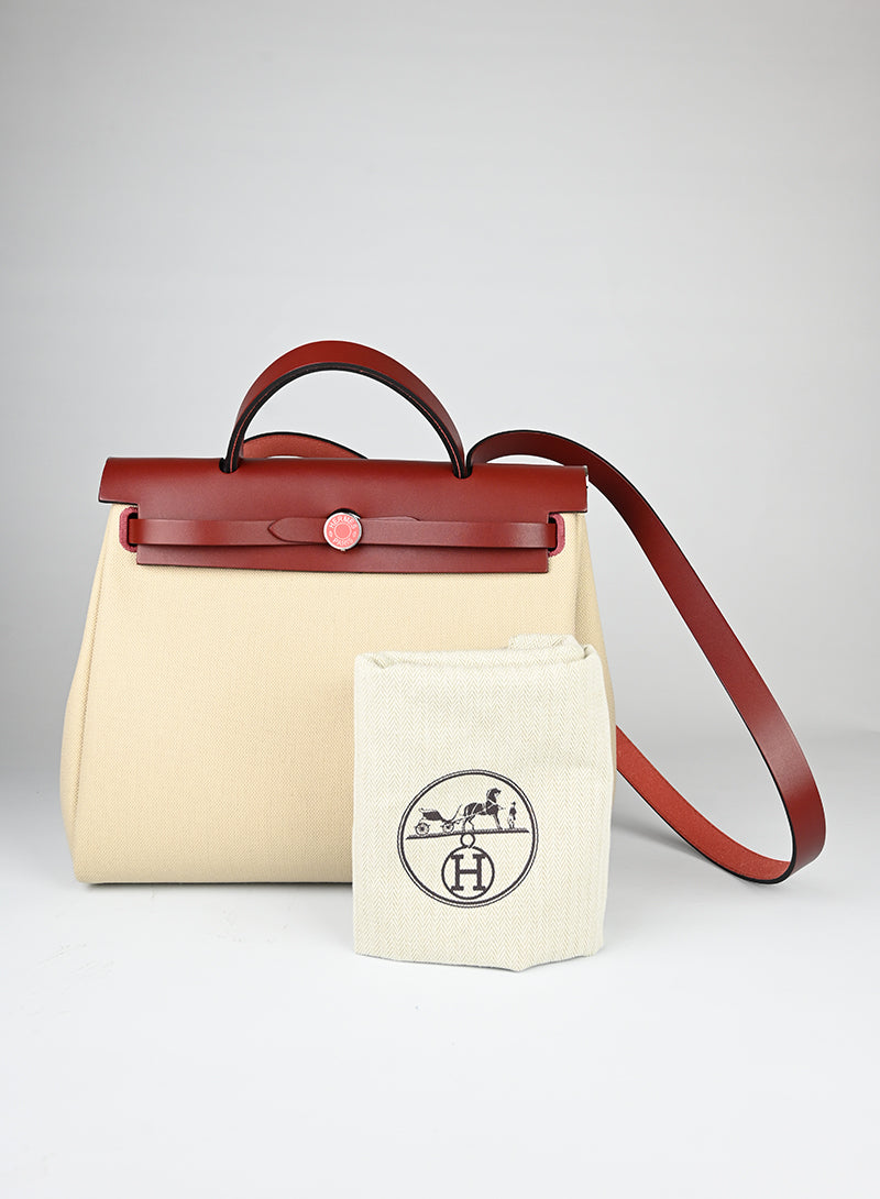 Hermès Herbag 29 Shoulder Bag - Beige & Brick Leather Crossbody Bag for Women | Luxury Handbag for Work, Travel & Everyday Use