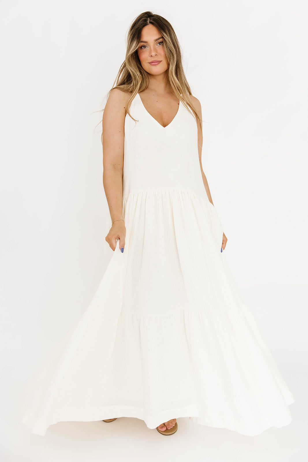 Solenne Women's Elegant Cream Maxi Dress - Perfect for Summer Weddings, Beach Vacations & Casual Outings