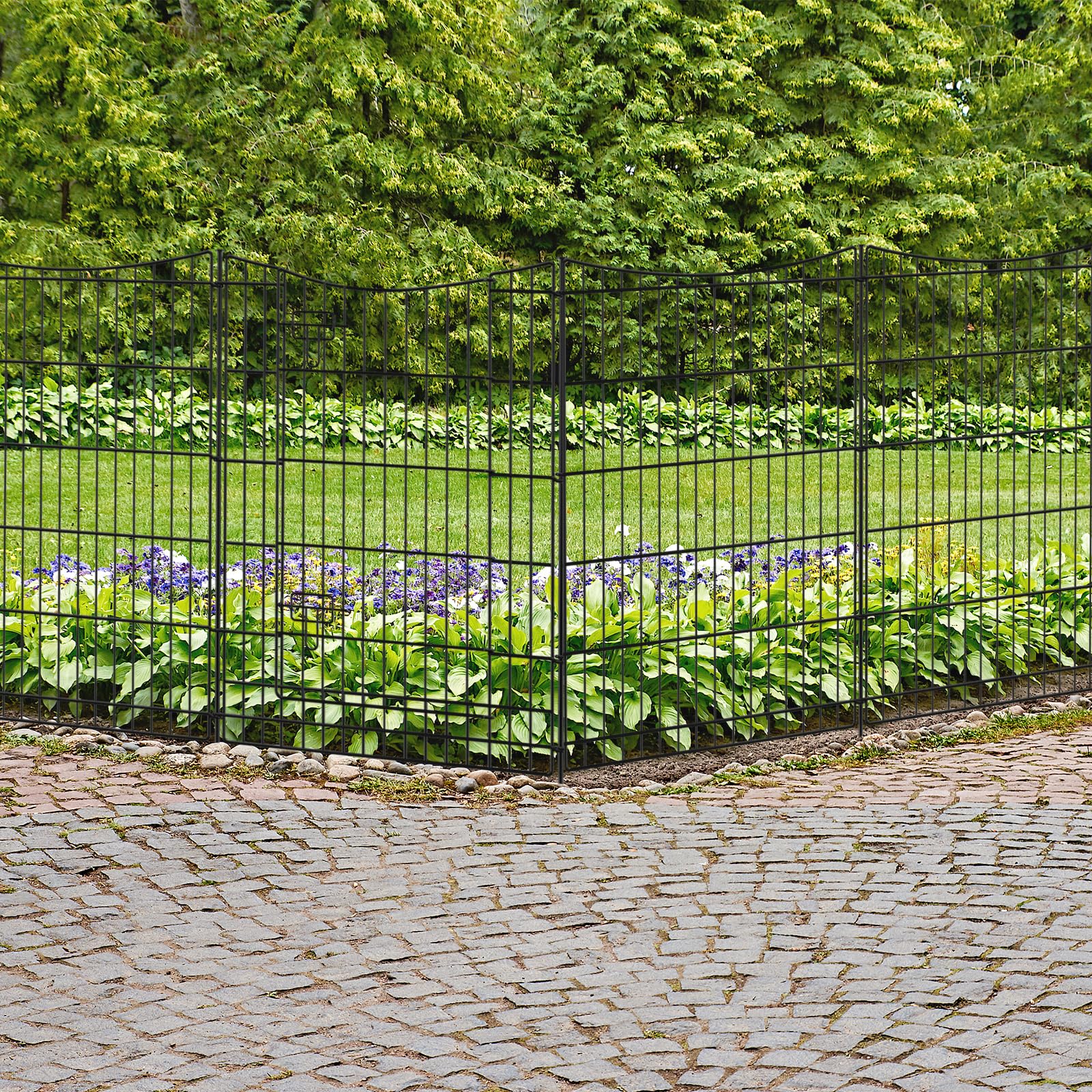 INJOPEXI 6-Panel 13ft x 36in Metal Garden Fence with Gate - Rustproof Outdoor Animal Barrier for Rabbits, Dogs - Perfect for Yard, Lawn, Patio, and Garden Protection