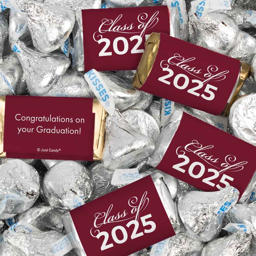 2024 Graduation Party Favors - 115 Pcs Maroon Chocolate Candy Assortment (1.5lbs) for Class of 2024 Celebrations, Graduation Gifts & School Events
