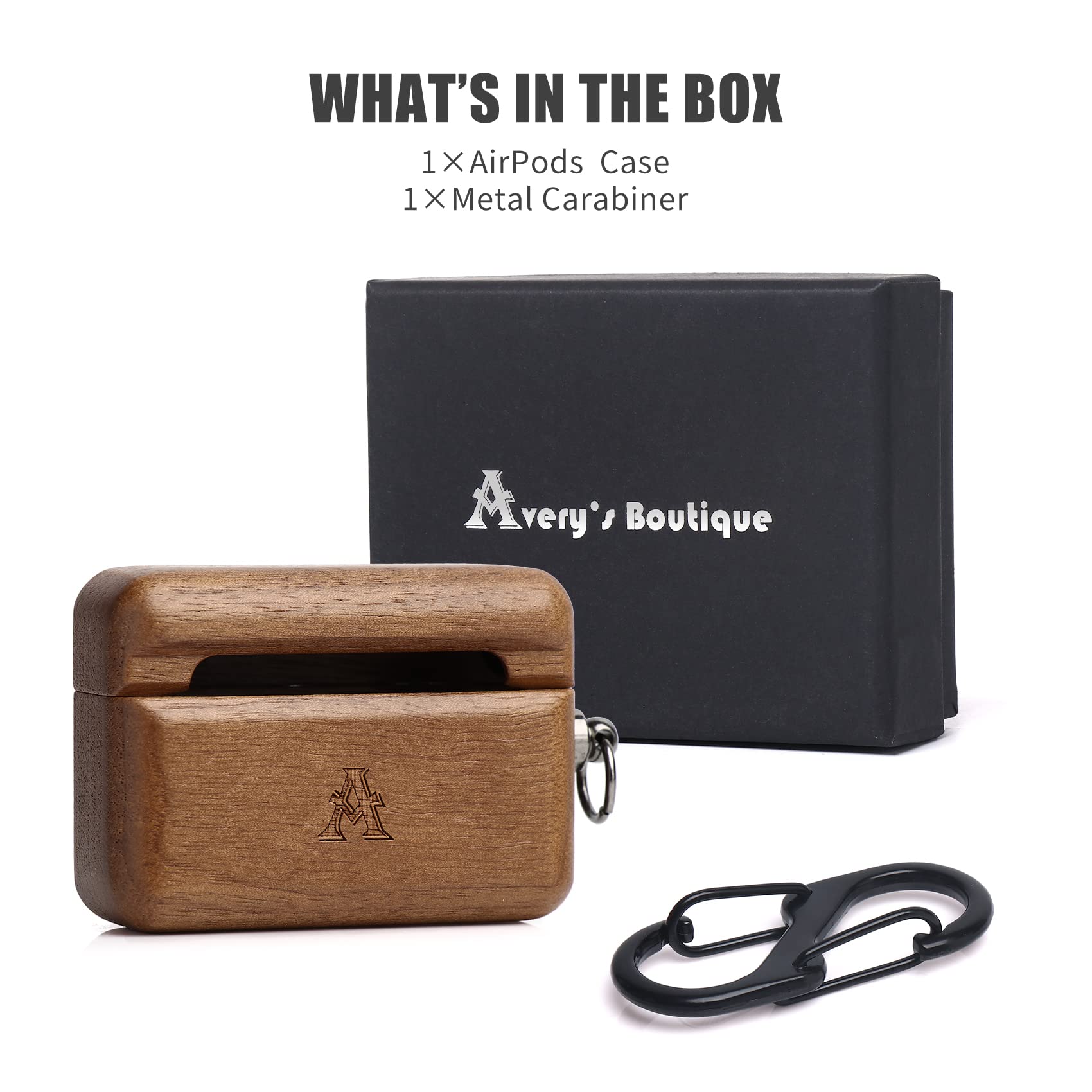 Wood AirPods Case for AirPods Pro - Walnut Protective Cover with Carabiner for Outdoor Use