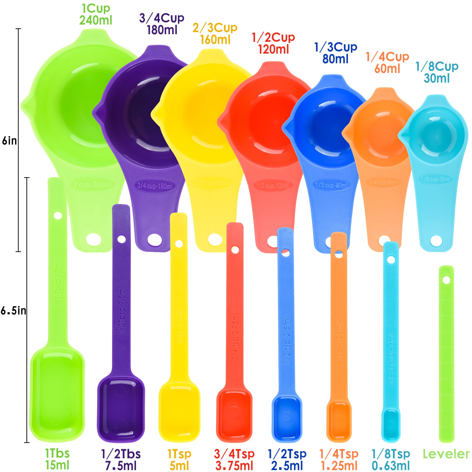 **15-Piece Plastic Measuring Cups and Spoons Set - Stackable, Dishwasher Safe with Leveler for Baking & Cooking | Dry & Liquid Measuring Cups for Kitchen, Home & Professional Use**