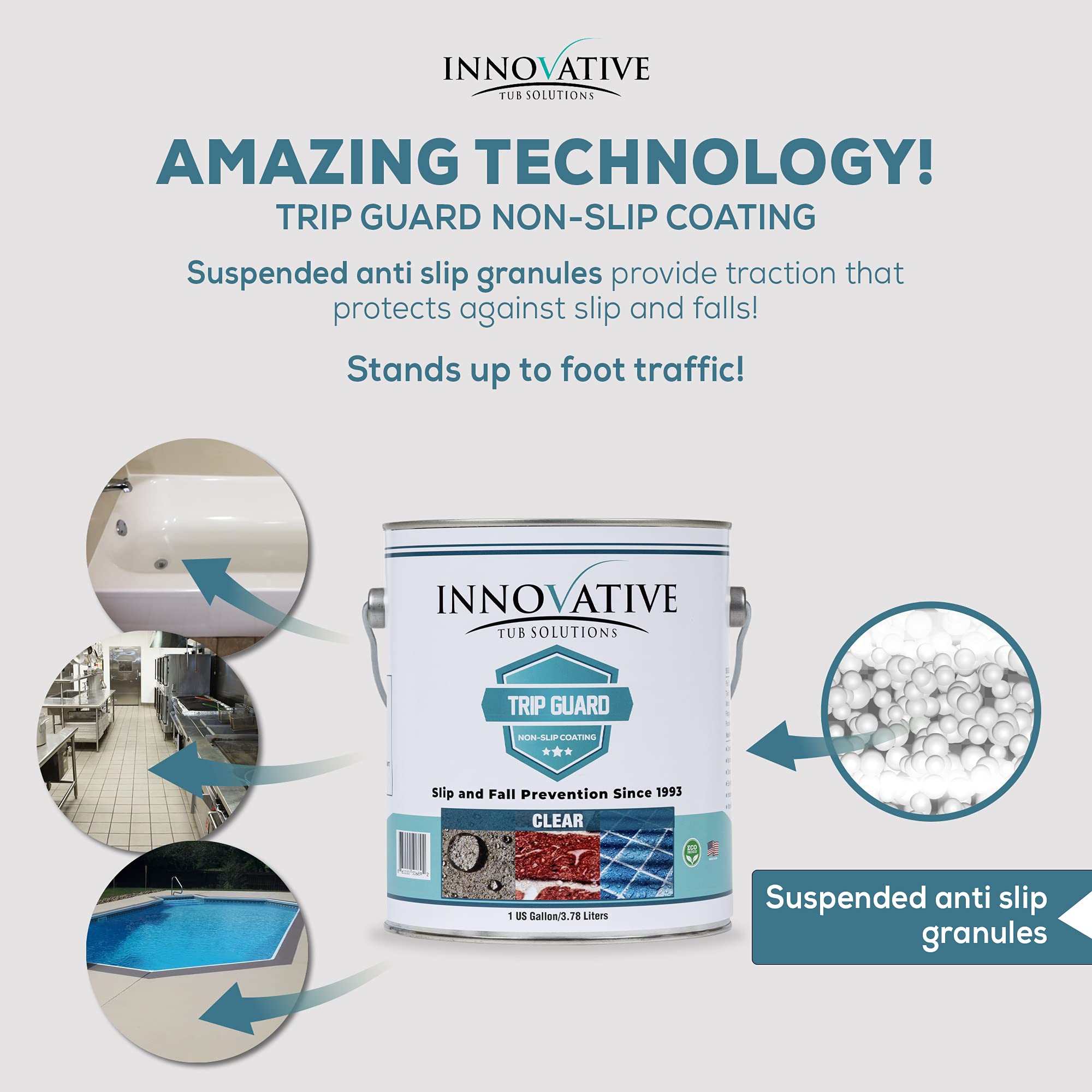 Trip Guard Non-Slip Coating - Clear Multi-Surface Anti-Slip Solution for Floors, Stairs, Walkways, Brick & Concrete - Sealer, Waterproof Protection - Ideal for Home, Garage, Pool Areas & Outdoor Safety