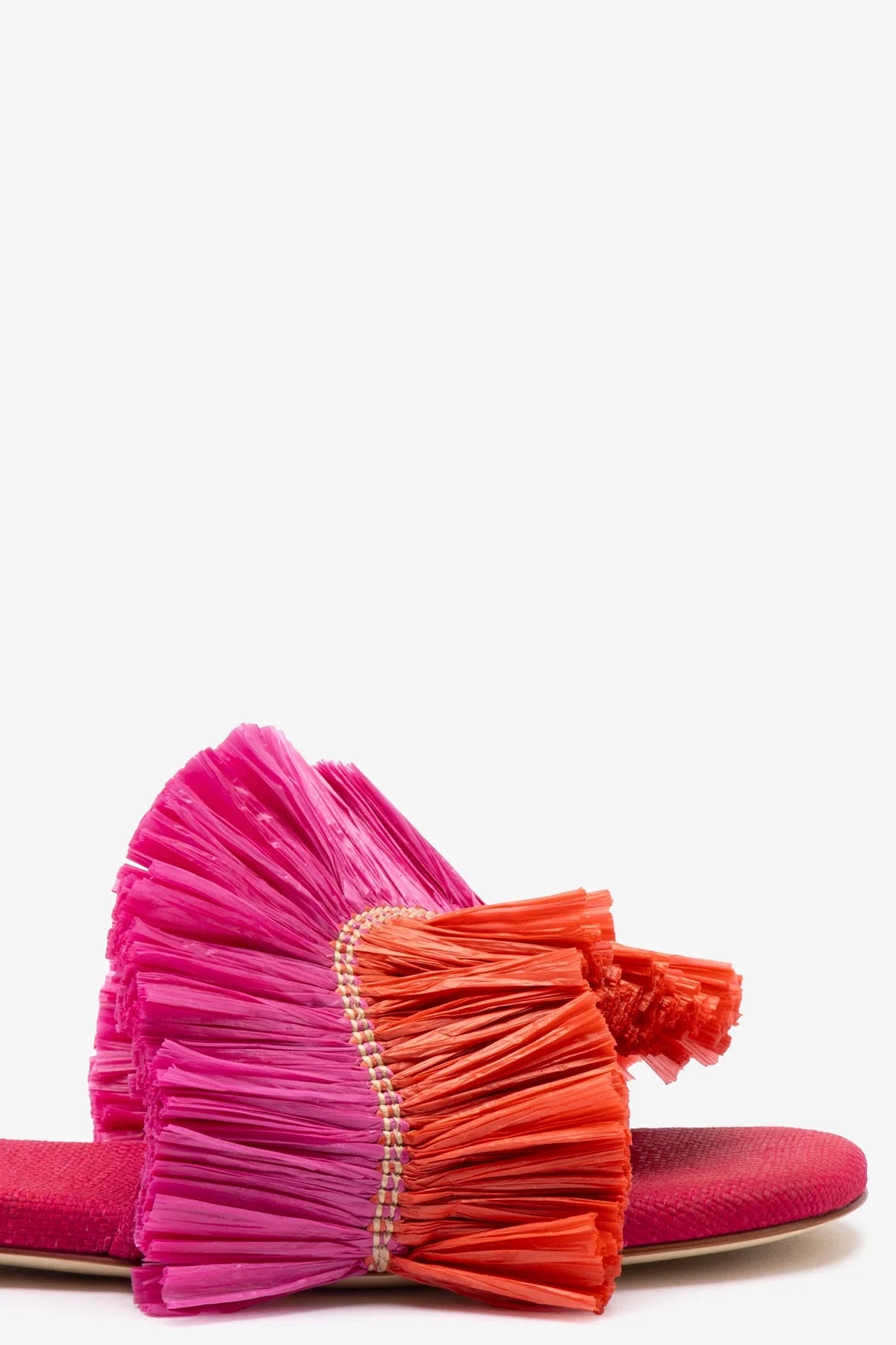 Ivy Fringe Flat Sandals in Pink and Orange Raffia - Comfortable Summer Beach Shoes for Women | Perfect for Vacation, Weddings, and Outdoor Parties