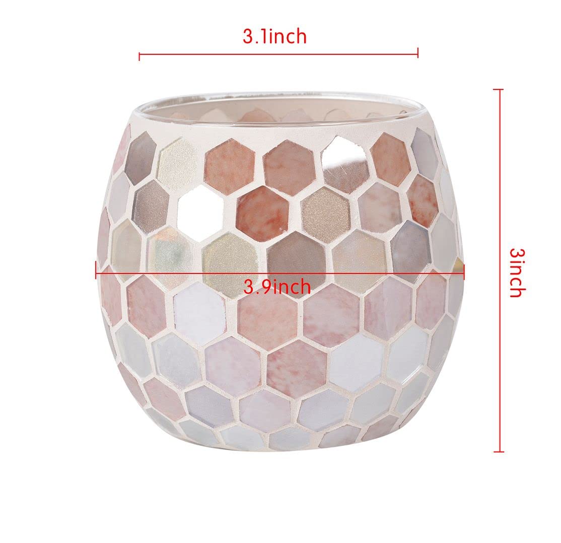 Glass Mosaic Votive Candle Holders - Elegant Tea Light Holders for Wedding Centerpieces, Party Table Decor & Valentine's Day - Perfect for Romantic Dinners, Spa Relaxation, and Holiday Home Decor