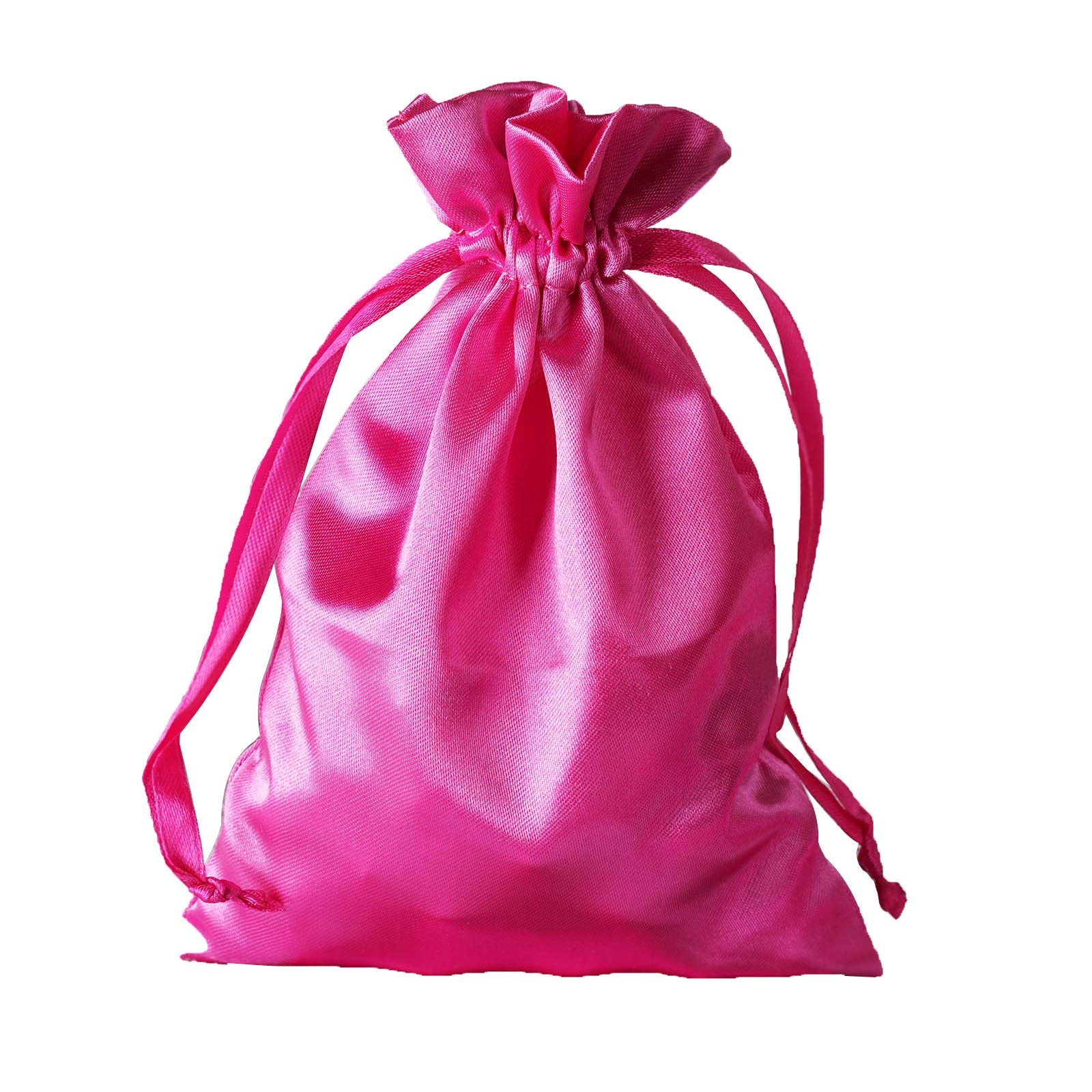 60 Pcs 5x7 Inch Fuchsia Satin Drawstring Bags - Wedding Party Favors, Jewelry Pouches, Candy Gift Bags for Bridal Showers, Baby Showers & Birthday Celebrations