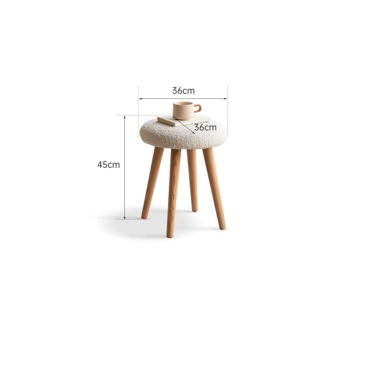 Oak Solid Wood Round Makeup Stool - Durable Vanity Seat with Cushion for Bedroom, Bathroom & Dressing Room - Perfect for Makeup, Hair Styling & Relaxing