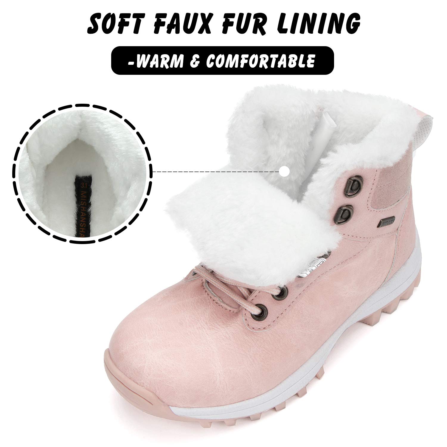 **Mishansha Kids' Winter Snow Boots - Waterproof Hiking Boots for Boys & Girls, Fur Lined Warm Snow Shoes for Cold Weather Outdoor Activities (Ideal for Snow Play, Hiking & Winter Walks)**