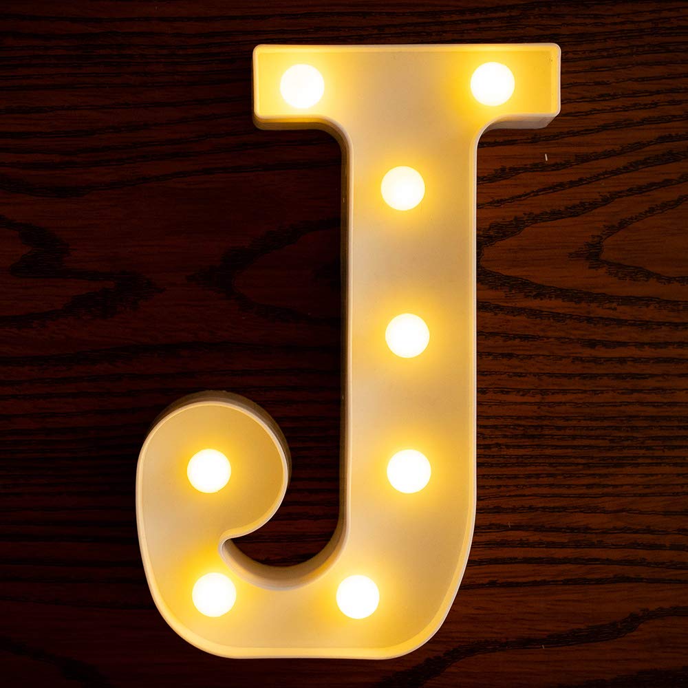 LED Letter Lights - Battery Powered Light Up Sign Letters for Home Decor, Wedding, Birthday Party & Christmas - Night Light for Bedroom, Bar, Nursery (Letter J)