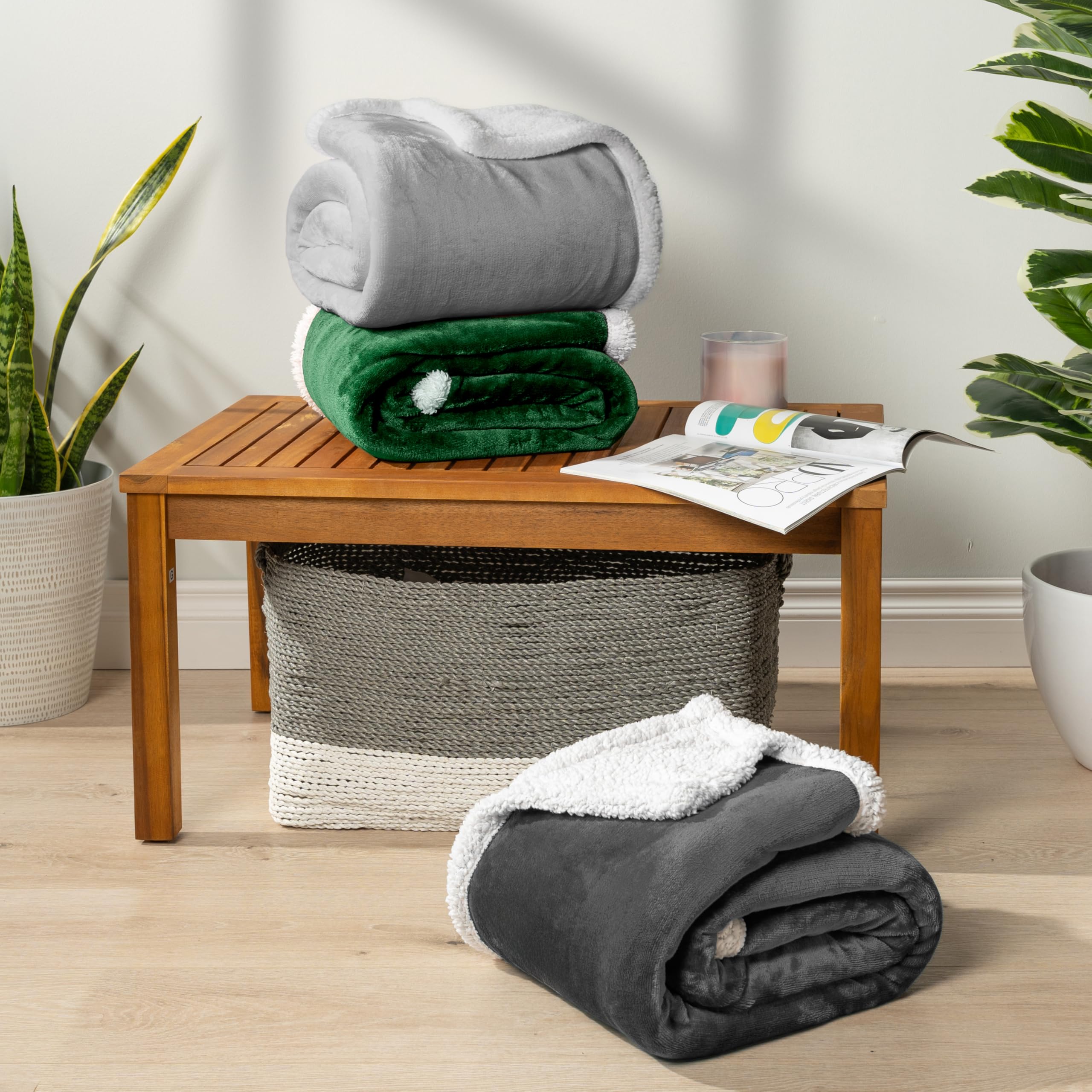 PAVILIA Queen Size Sherpa Fleece Blanket - Ultra Soft Plush Reversible Winter Blanket for Bed (90x90 Inches, Light Grey) - Cozy Warm Throw for Women & Men - Perfect for Couch, Sofa, Bedroom & Gift Giving