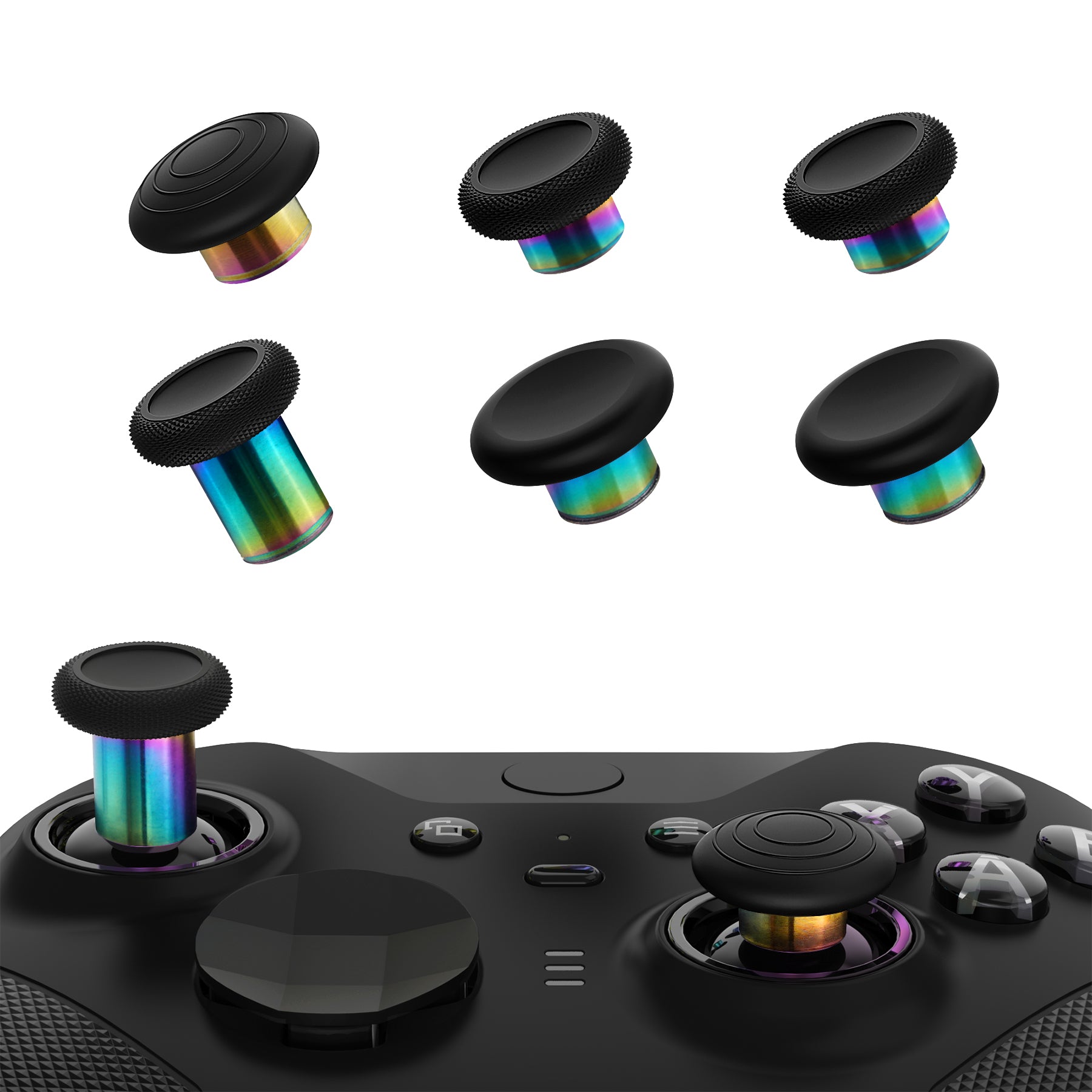 eXtremeRate 6-in-1 Metal Replacement Thumbsticks for Xbox Elite Series 2 & Elite 2 Core Controller (Model 1797) - Black, Metallic Rainbow, Aura Blue & Purple - Premium Gaming Accessories for Enhanced Control & Customization - Perfect for FPS, Racing & Competitive Gaming