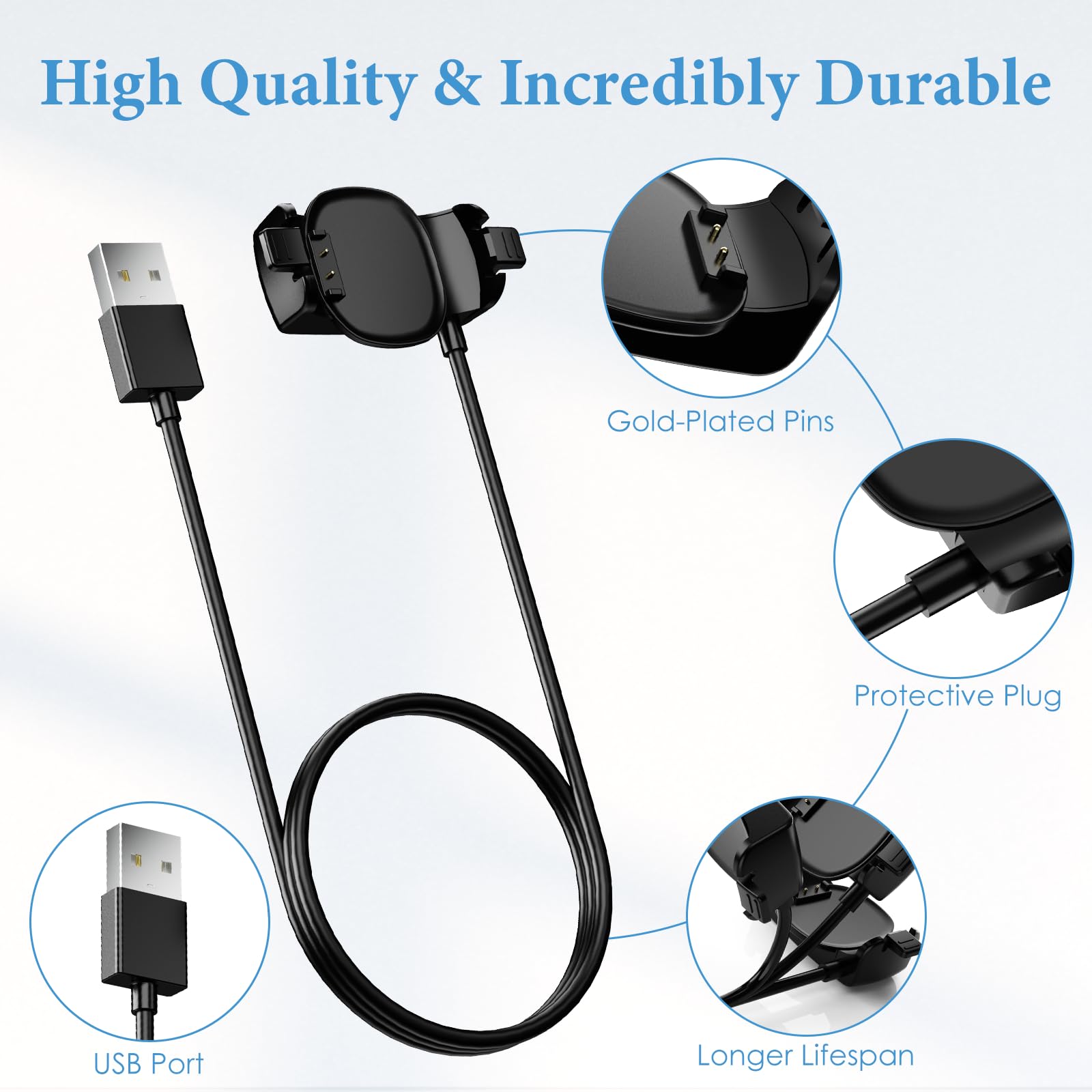 3 Pack Disney Magic Band Plus Charger Replacement - 3.3ft USB Cable for Disney MagicBand+ (Black) | Perfect for Disney Parks, Resorts & MagicBand+ Accessories Charging