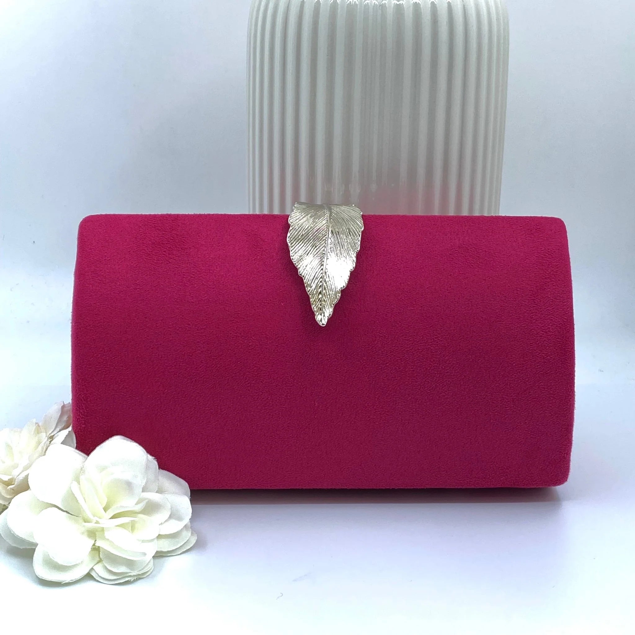 Miranda Suede Clutch Bag for Women - Fuchsia Pink Small Evening Purse - Perfect for Parties, Weddings & Date Nights