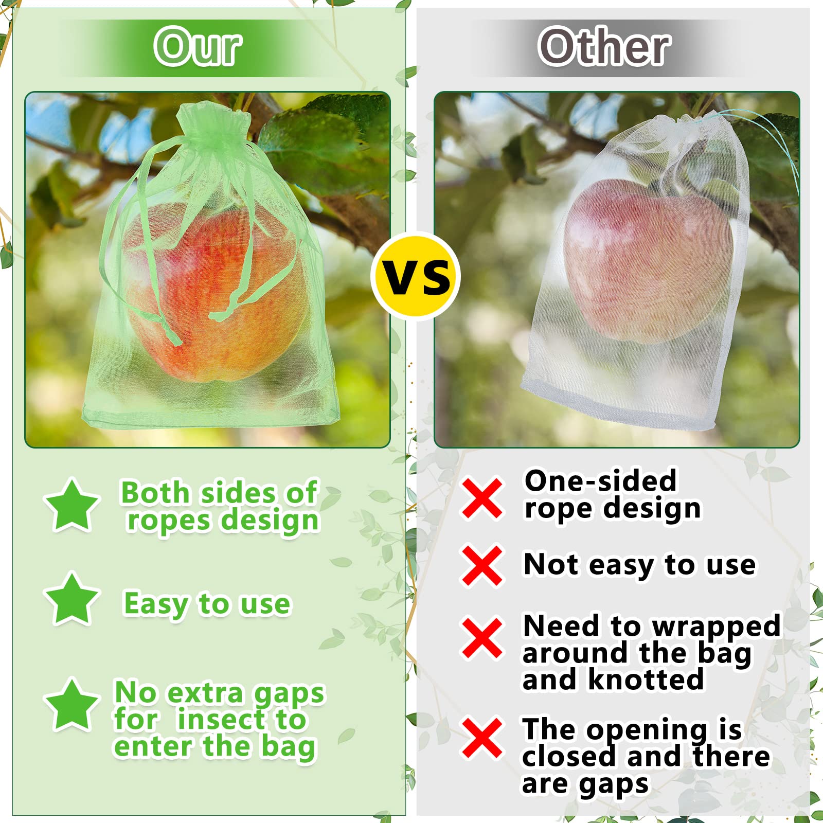 BOAO 200 Pcs Reusable Mesh Fruit Protection Bags with Drawstring - Breathable Garden Netting Covers for Apple Trees, Vegetables & Plants (Ideal for Organic Gardening & Pest Control)