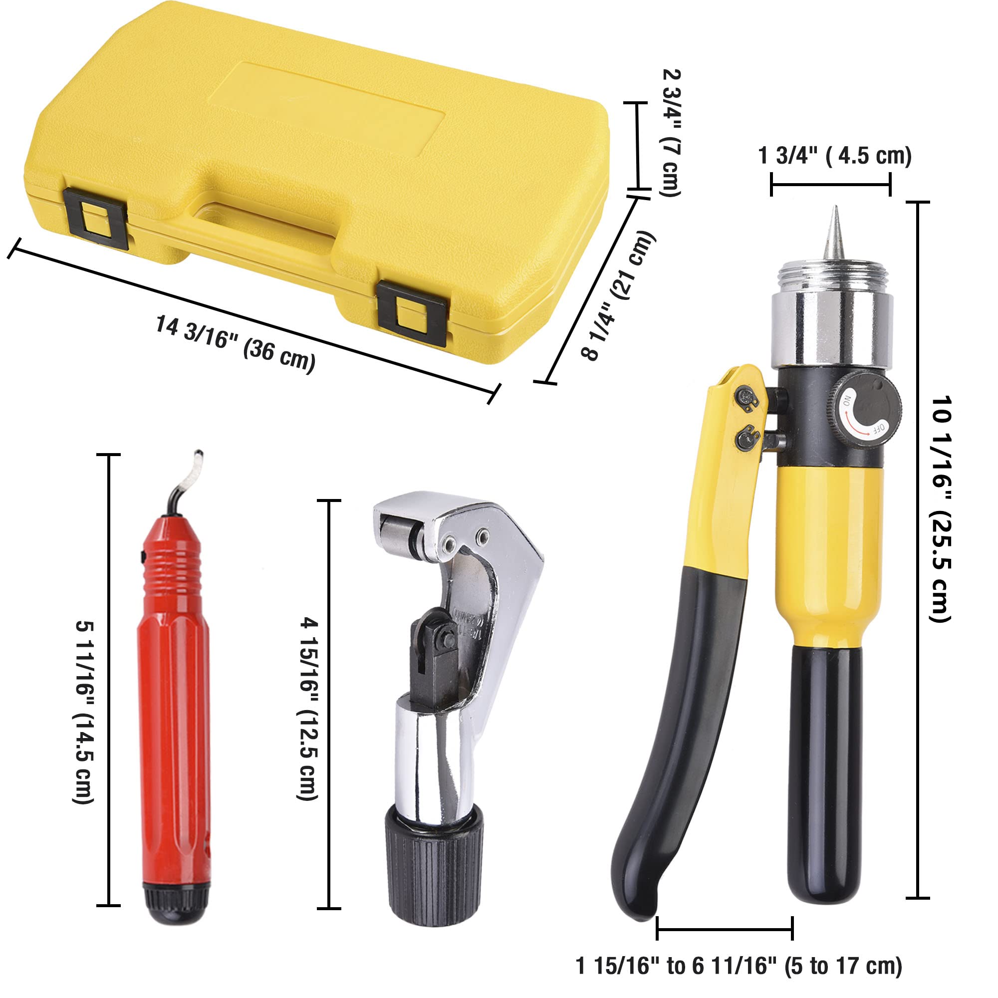 Yescom Hydraulic Tube Expander Swaging Tool Kit - 7 Lever HVAC Pipe Expander Set with Carrying Case | Perfect for HVAC Installation, Plumbing Repairs & Metal Pipe Expansion Projects