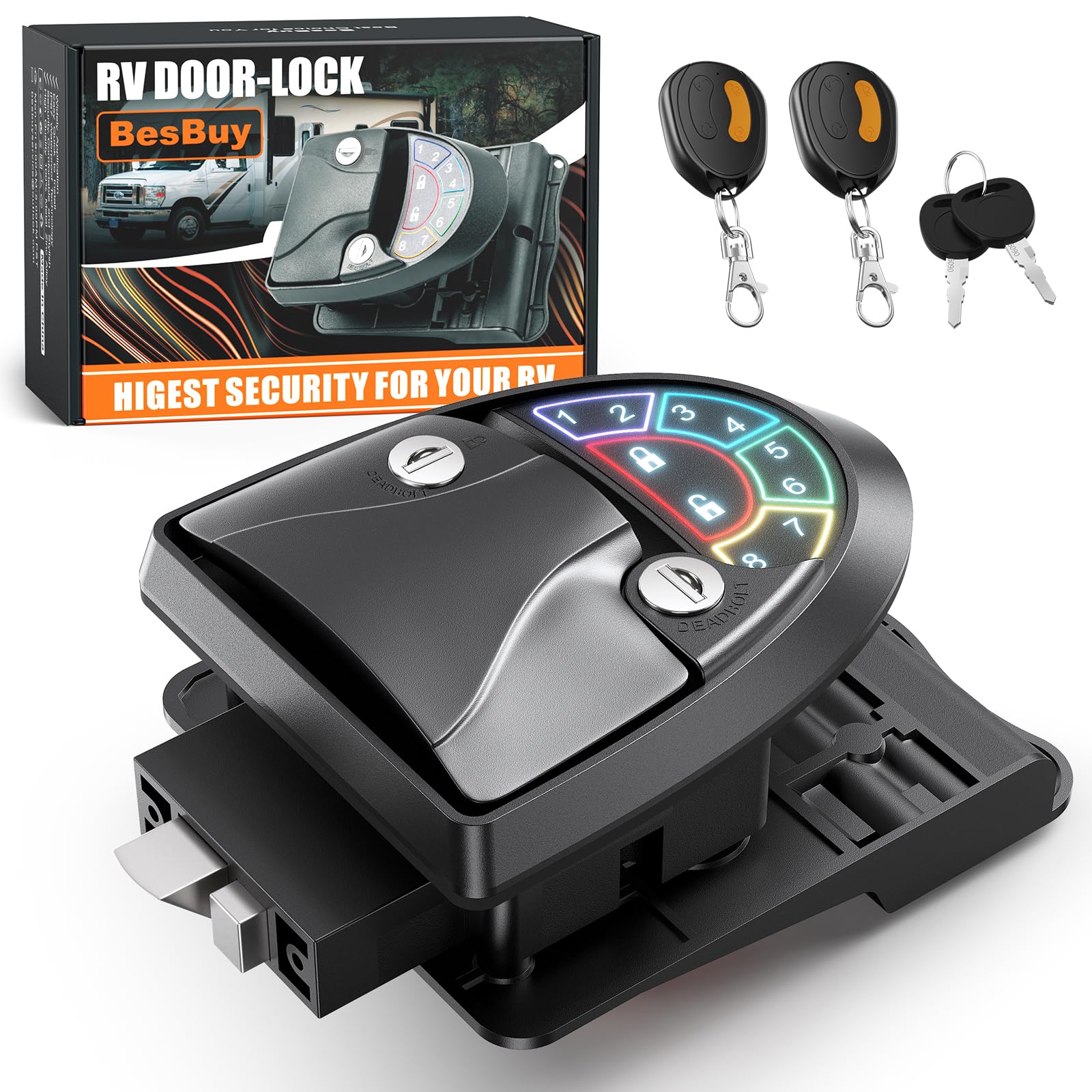 BesBuy RV Keyless Entry Door Lock - All Metal Camper Door Lock with Backlit Password Keyboard | Fits 2.75