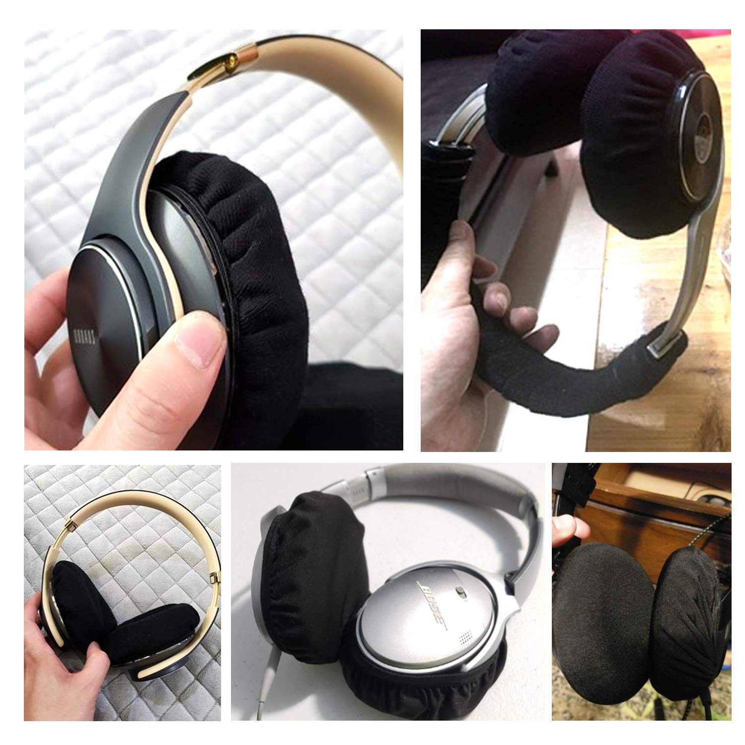 Honbay 2 Pairs Stretchable Washable Headphone Covers - Breathable Earcup Protectors for Gaming Headsets, Aviation, Gym Training & Racing - Soft Cloth Earpad Covers for Comfort & Hygiene (Perfect for Workouts, Travel & Long Gaming Sessions)
