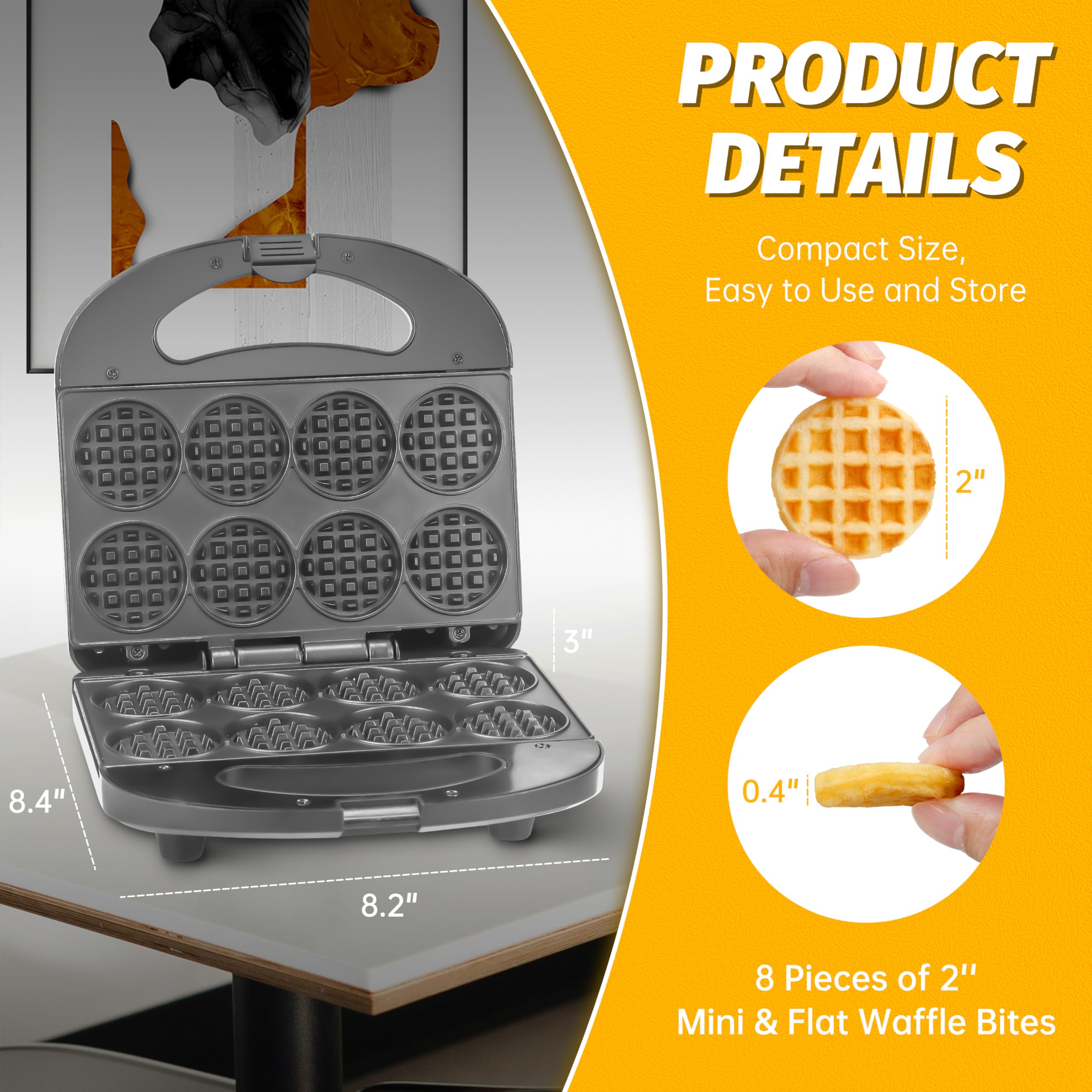 Mini Waffle Maker Machine for Kids - 8 x 2