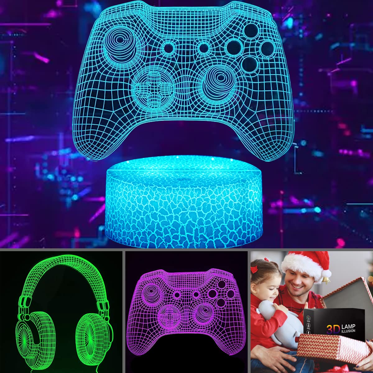 3D Illusion Lamp with Remote Control - 16 Color Changing Night Light, Headphone Design, Timer Function - Cool Desk Lamp for Kids Room, Gaming Setup, Bedroom Decor - Perfect Birthday Gift for Boys, Girls, Men & Women - Plug-in LED Mood Light for Parties, Holidays & Festive Decorations