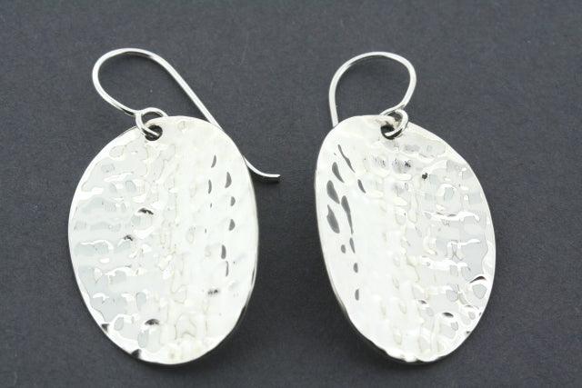 Concave Hammered Red Oval Earrings - Sterling Silver Dangle Earrings for Women, Perfect for Parties, Weddings & Everyday Wear