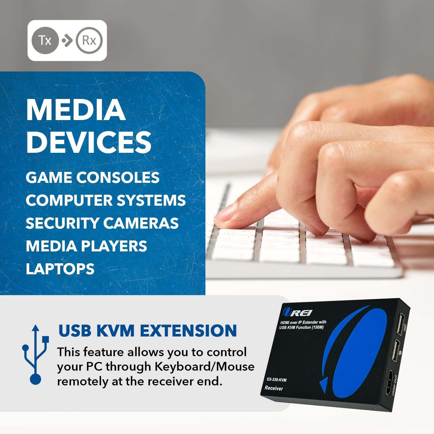OREI KVM Over IP HDMI Extender - 1080p HD Video & USB Remote Control via Single CAT5e/CAT6A/CAT7 Cable - Up to 492ft Range - Perfect for Home Office, Data Centers & Remote PC Management