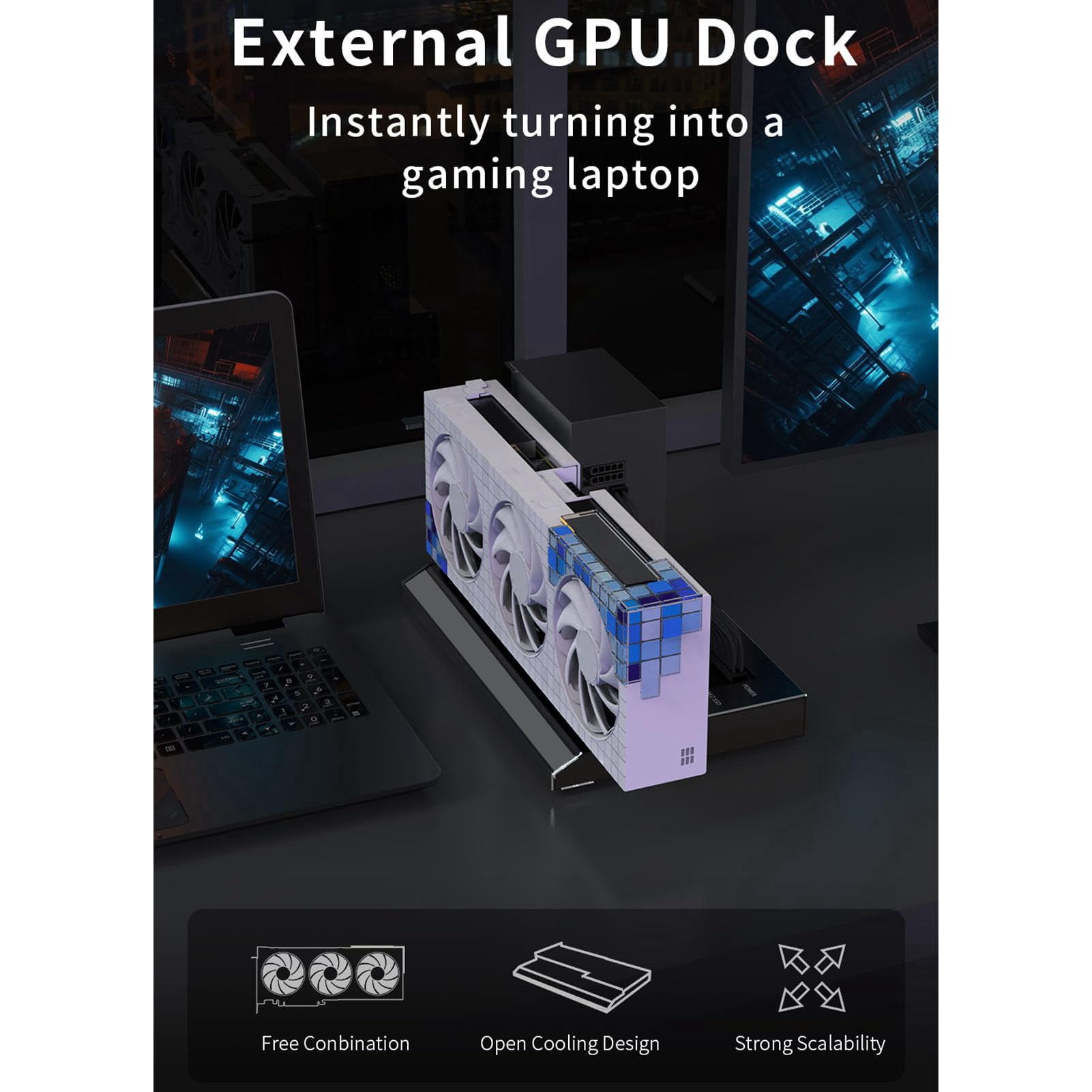 40Gbps USB-C External GPU Dock Station - Compatible with NVIDIA & AMD PCIe, 60W PD Charging, Daisy Chain, 2x Thunderbolt 3, RJ45, M.2 NVMe SSD, DC/ATX/SFX Support - Perfect for Gaming, Video Editing & Workstation Setups