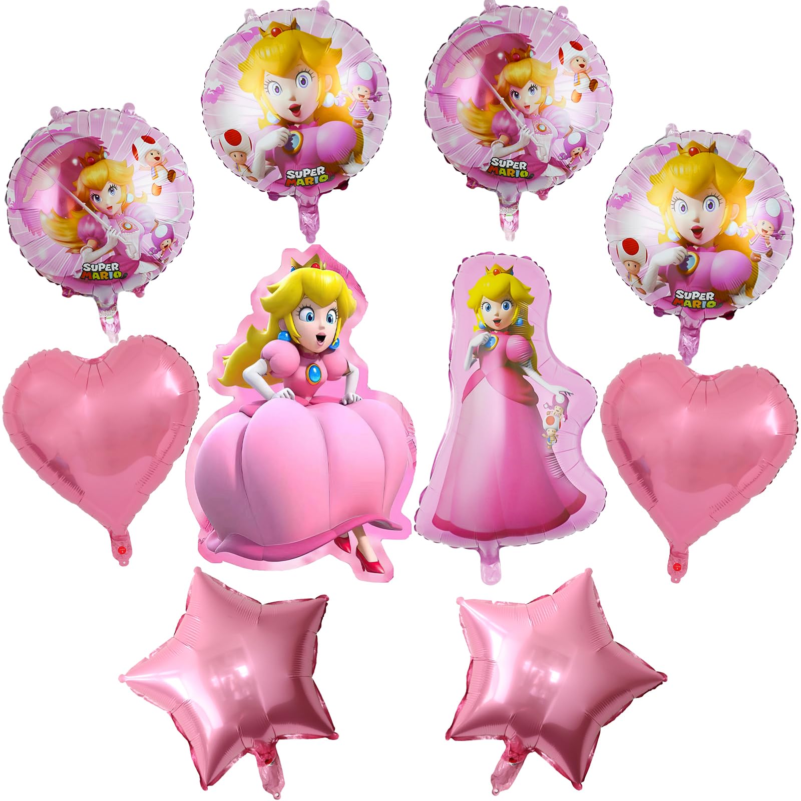 Princess Peach Birthday Party Supplies - 10PCS Mario Party Foil Balloons for Girls Kids Birthday Decorations - Perfect for Super Mario Themed Parties, Baby Showers & Princess Celebrations
