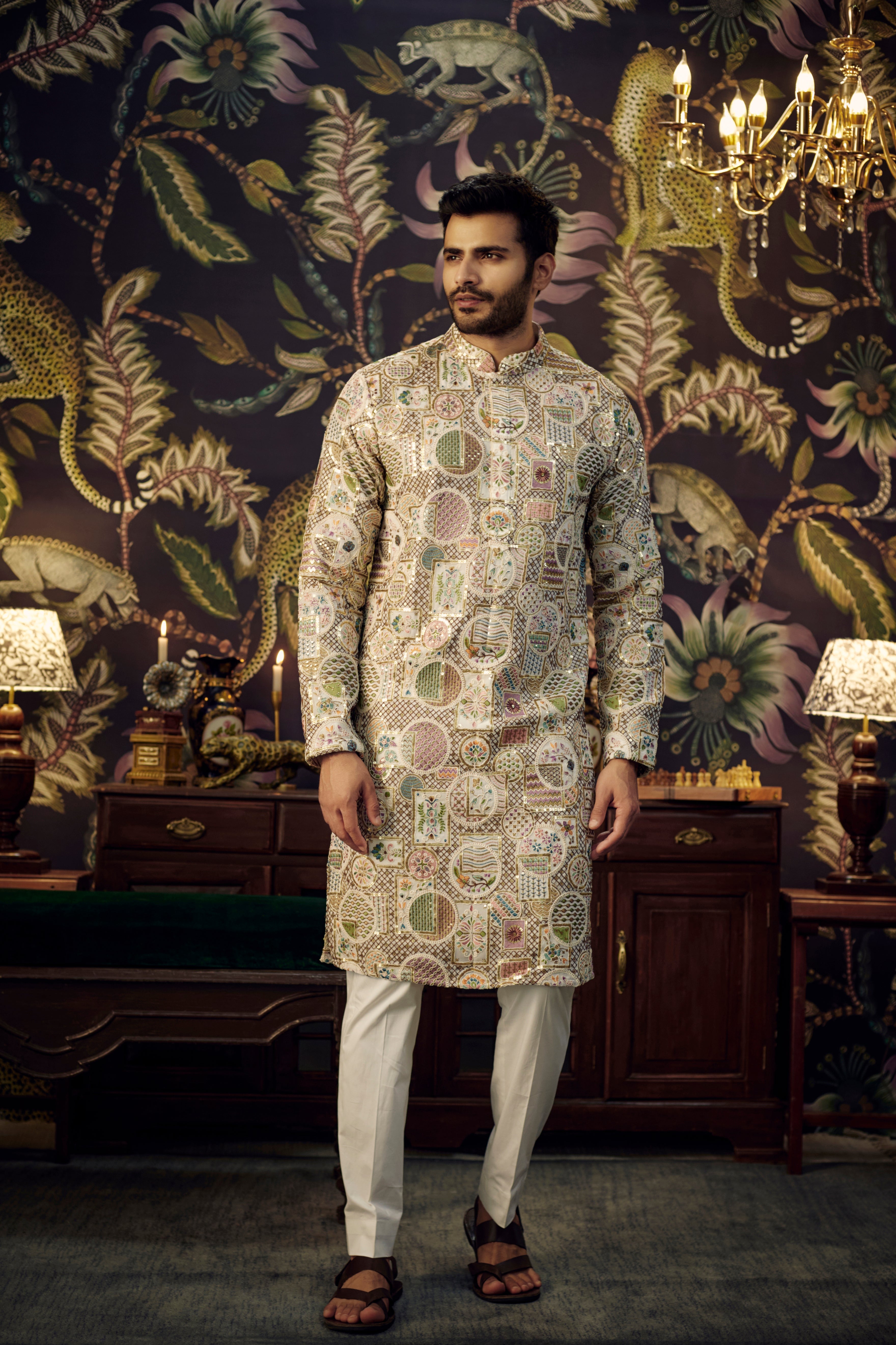 Stylish Off-White Floral Embroidered Kurta with Intricate Multi-Threadwork - Perfect for Festivals, Weddings & Ethnic Fashion