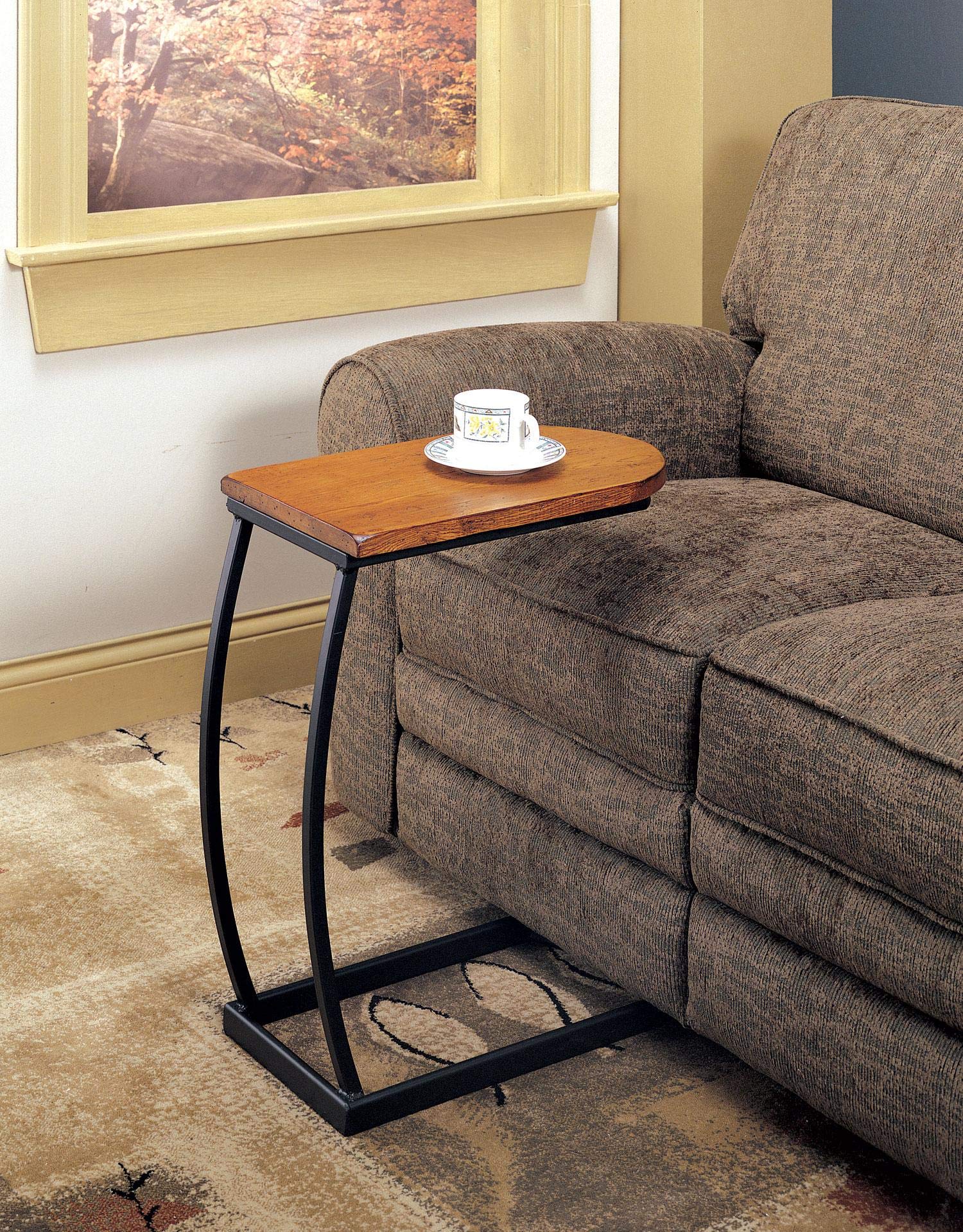 Rustic Oak Coffee Table with Black Metal Base - Farmhouse Side Table for Living Room, Sofa, Tea Time & Home Decor