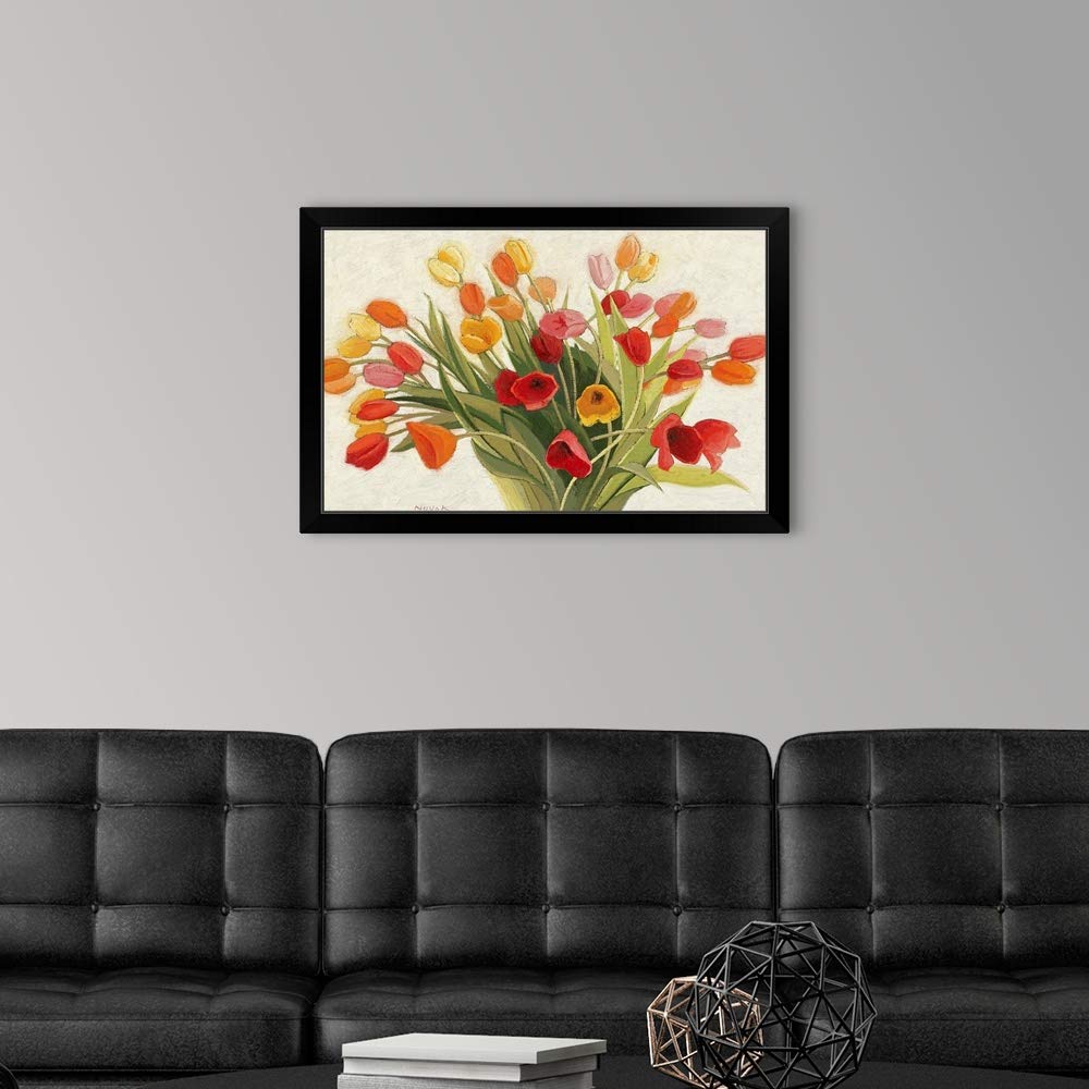 Spring Tulips Black Framed Wall Art Print - Elegant Tulip Flower Painting for Home & Office Decor - Perfect for Living Room, Bedroom, Dining Room & Office Spaces