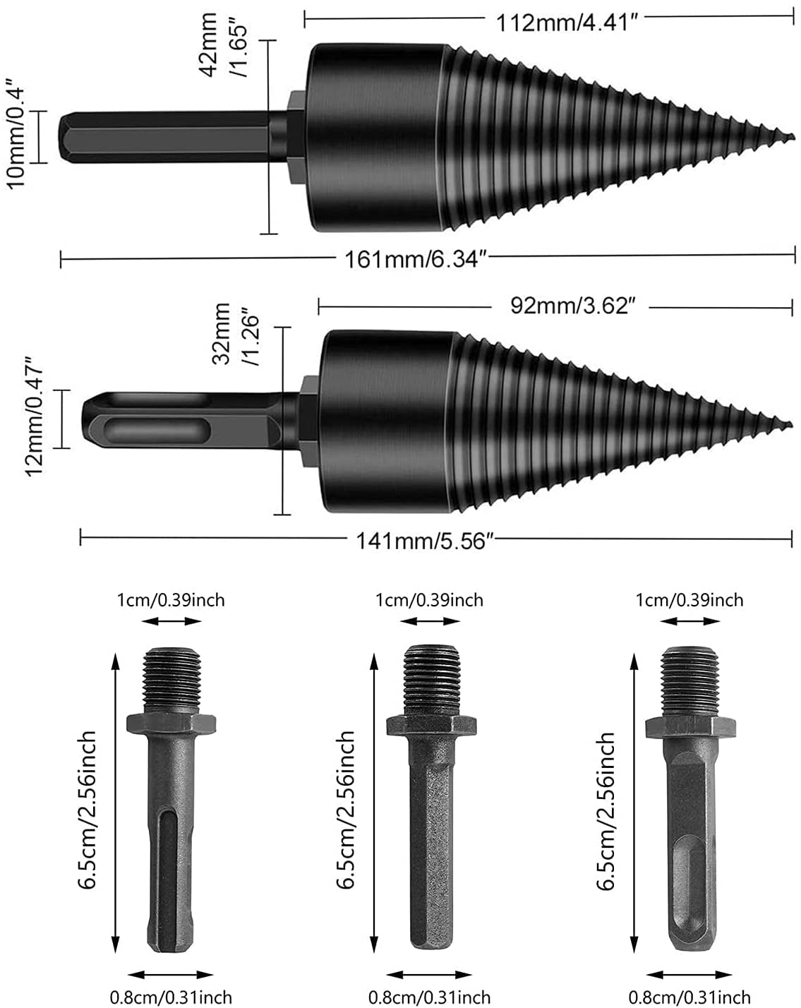 5PCS Heavy Duty Wood Splitter Drill Bits Set - 32MM & 42MM Firewood Log Splitting Bits with Round/Hex/Square Shank for Electric Drills | Perfect for Firewood Preparation, DIY Woodworking & Home Improvement Projects