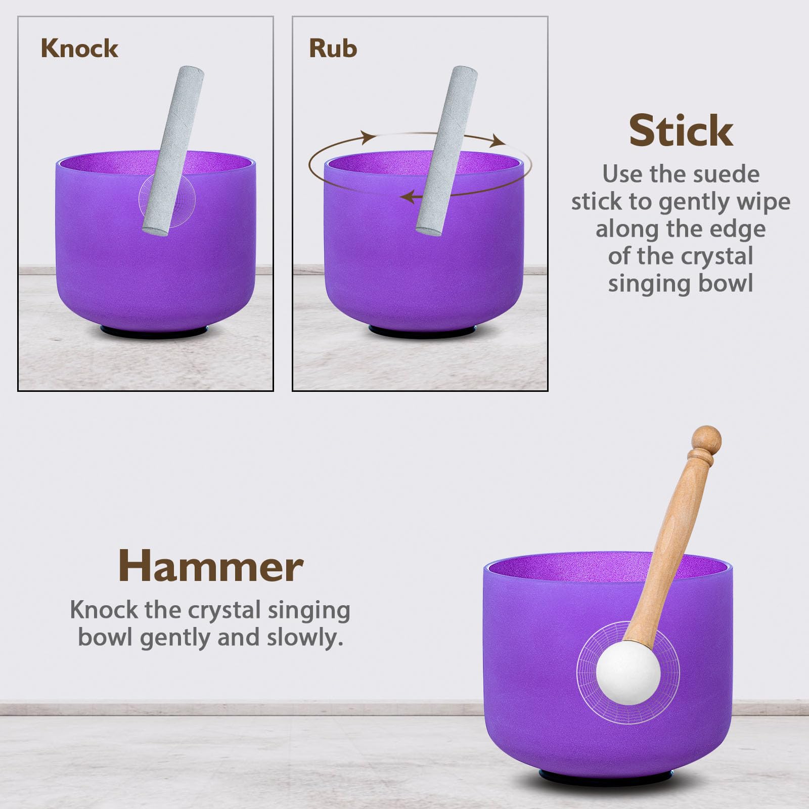 8 Inch Purple B Note 432Hz Crown Chakra Crystal Singing Bowl Set for Meditation & Healing - Includes Carrying Case, Rubber Mallet & Suede Strikers - Perfect for Yoga, Sound Therapy & Chakra Balancing
